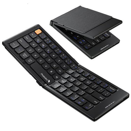 ProtoArc Foldable Compact Keyboard, XK04 Portable Bluetooth Keyboard with PU Leather Cover, Pocket-Sized Wireless Travel Keyboard for iPad, iPhone, Smartphone, Tablet and Laptop（Black）