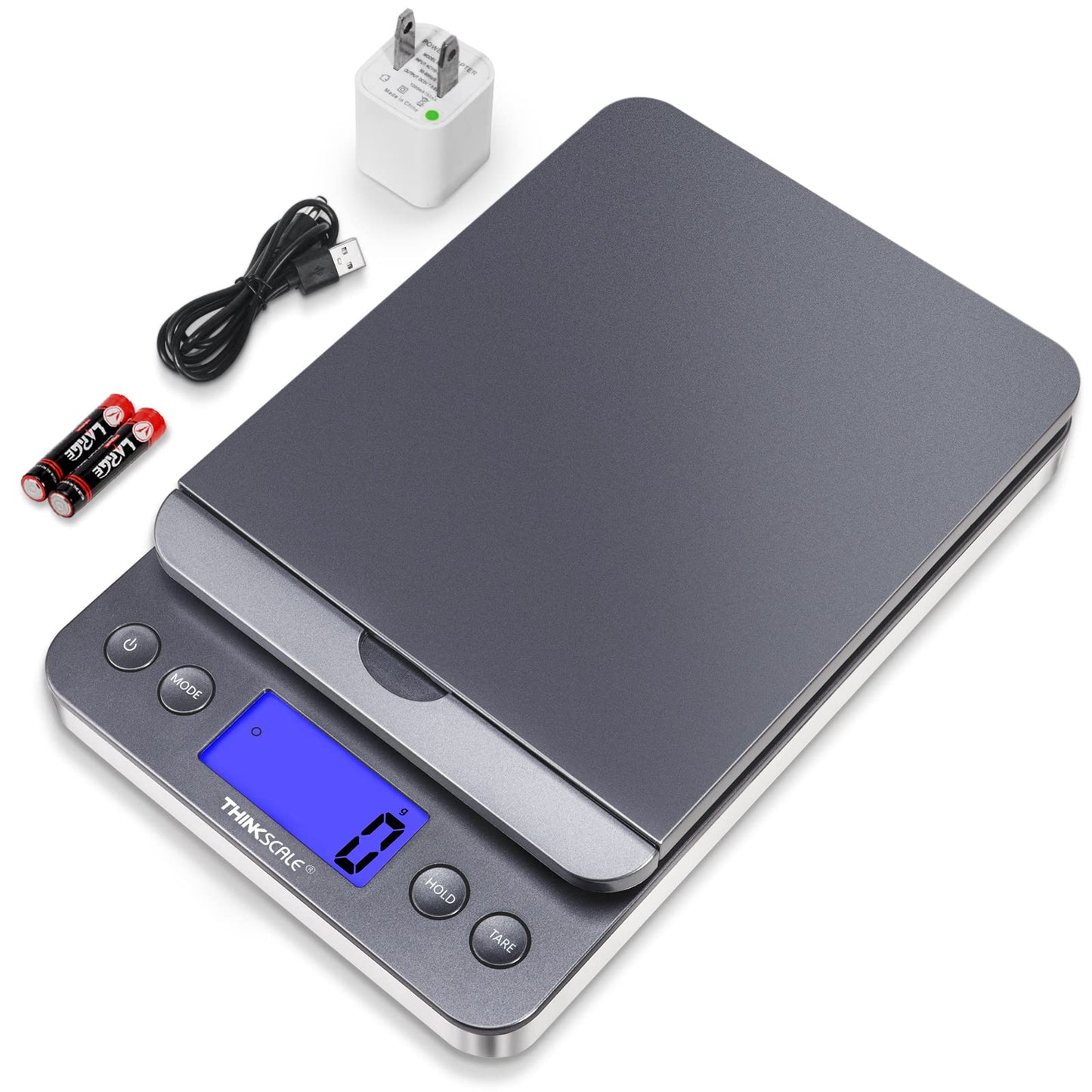 THINKSCALE Shipping Postal Scale 86lb/0.1oz with Hold and Tare, LCD Display, Scale for Packages, Postage Mail, Small Business, Batteries & AC Adapter