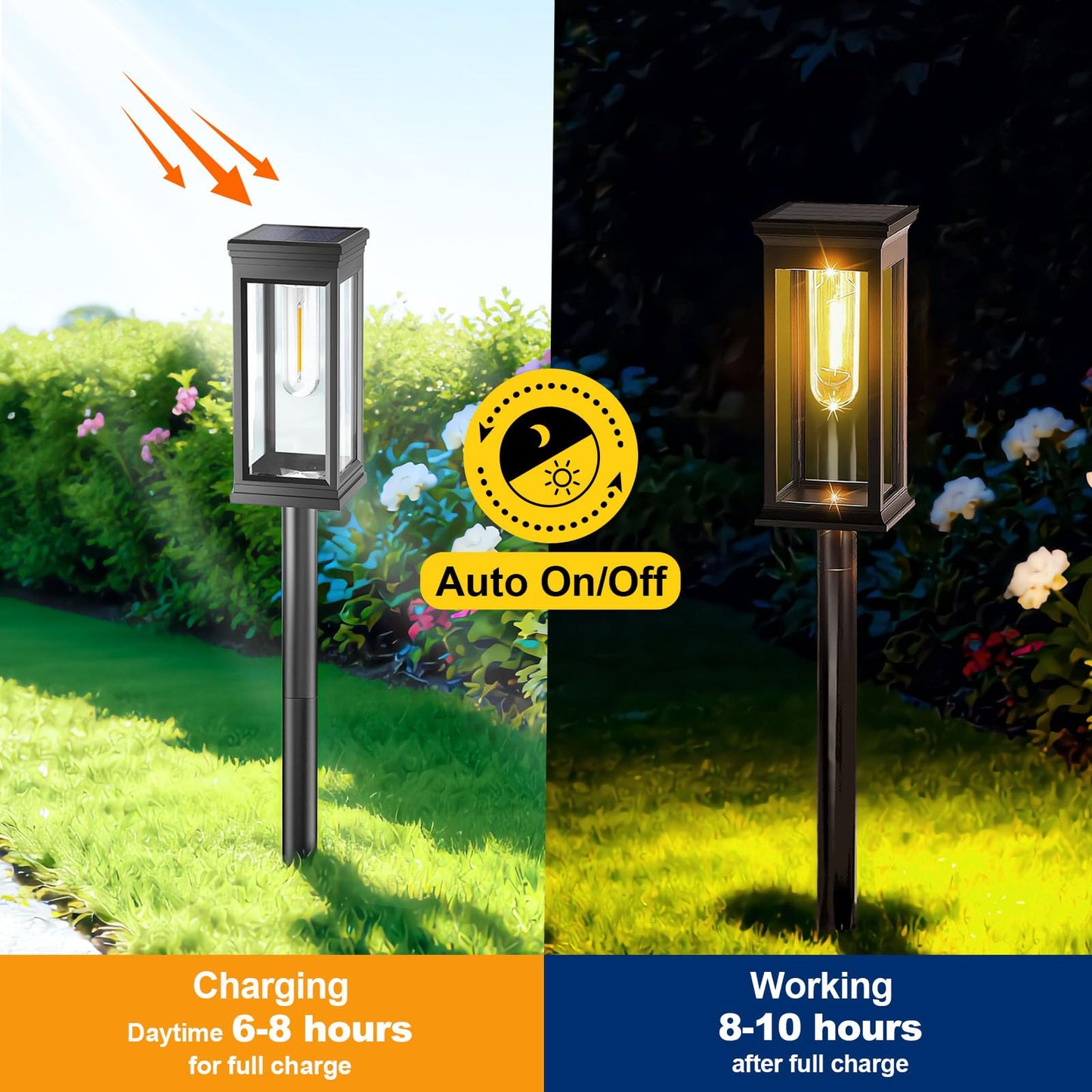 Amzxart 8 Pack Solar Lights Outdoor Garden, Brighter Waterproof Solar Pathway Lights Outdoor, Auto On/Off LED Solar Garden Lights Landscape Lighting for Yard Patio Lawn Driveway