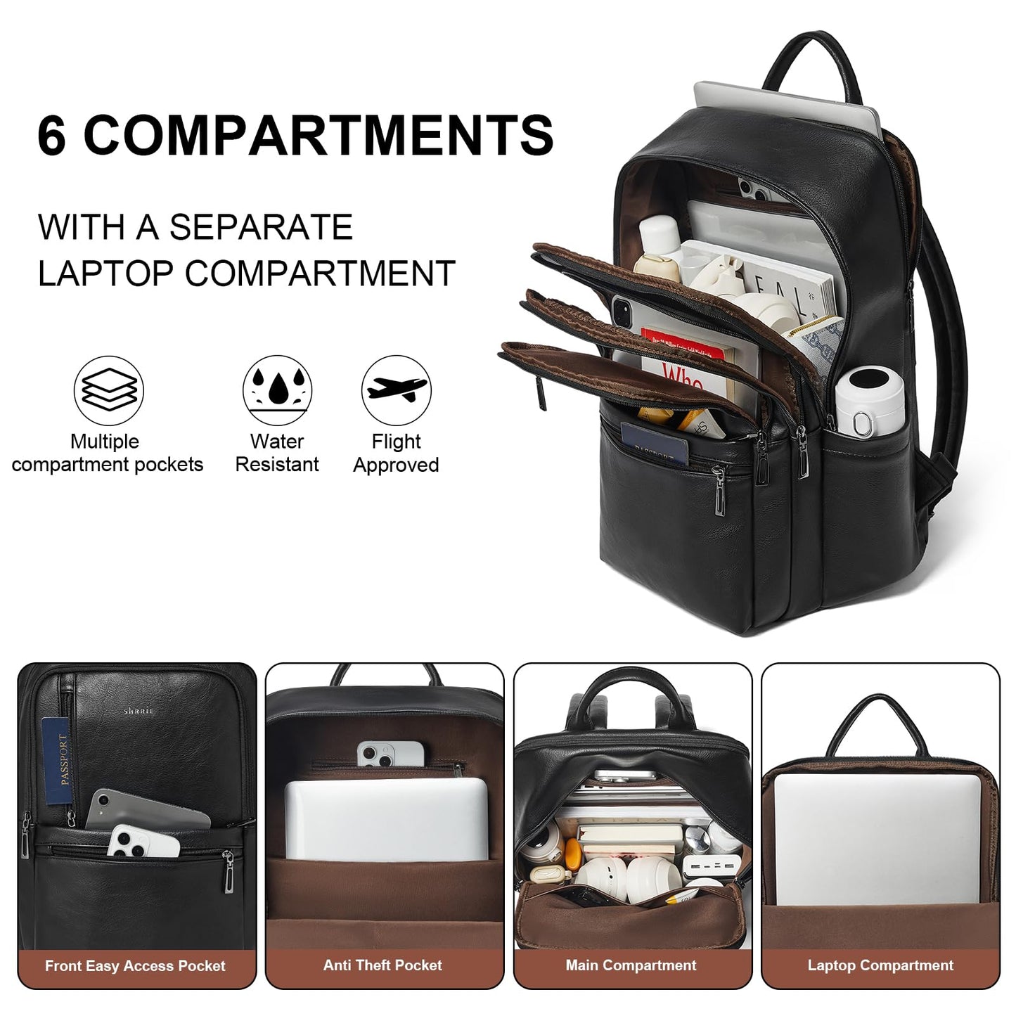 Shrrie Leather 17 inch Laptop Backpack for Women, Large Travel Backpack Purse for Casual Daypack College Work Bag