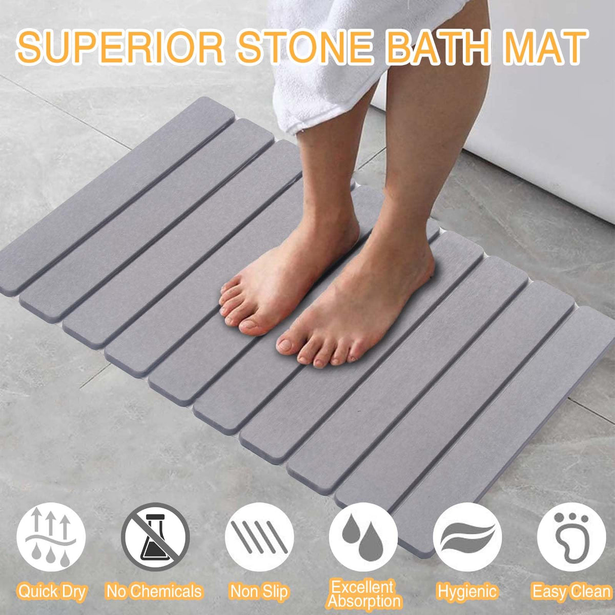 Stone Bath Mat for Bathroom, Stone Pet Feeding Mat, Dish Drying Mat for Kitchen, Diatomaceous Earth Bath Non Slip Drying Bathmat for Shower Floor, Bathroom Tub