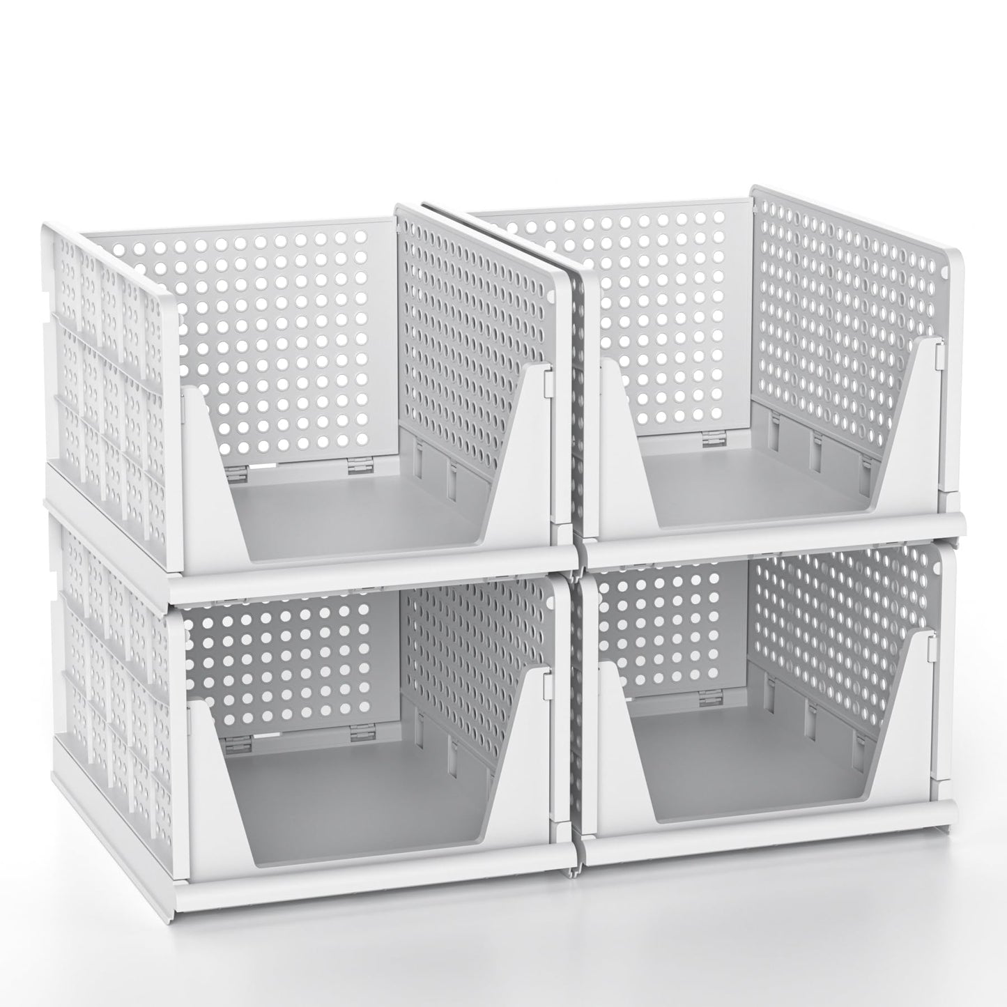 Stackable Plastic Storage Basket , Foldable Closet Organizers and Storage Bins, Drawer Organizer for Clothes, Storage Box for Wardrobe Kitchen Bathroom Office Dorm - 4 Pack XL