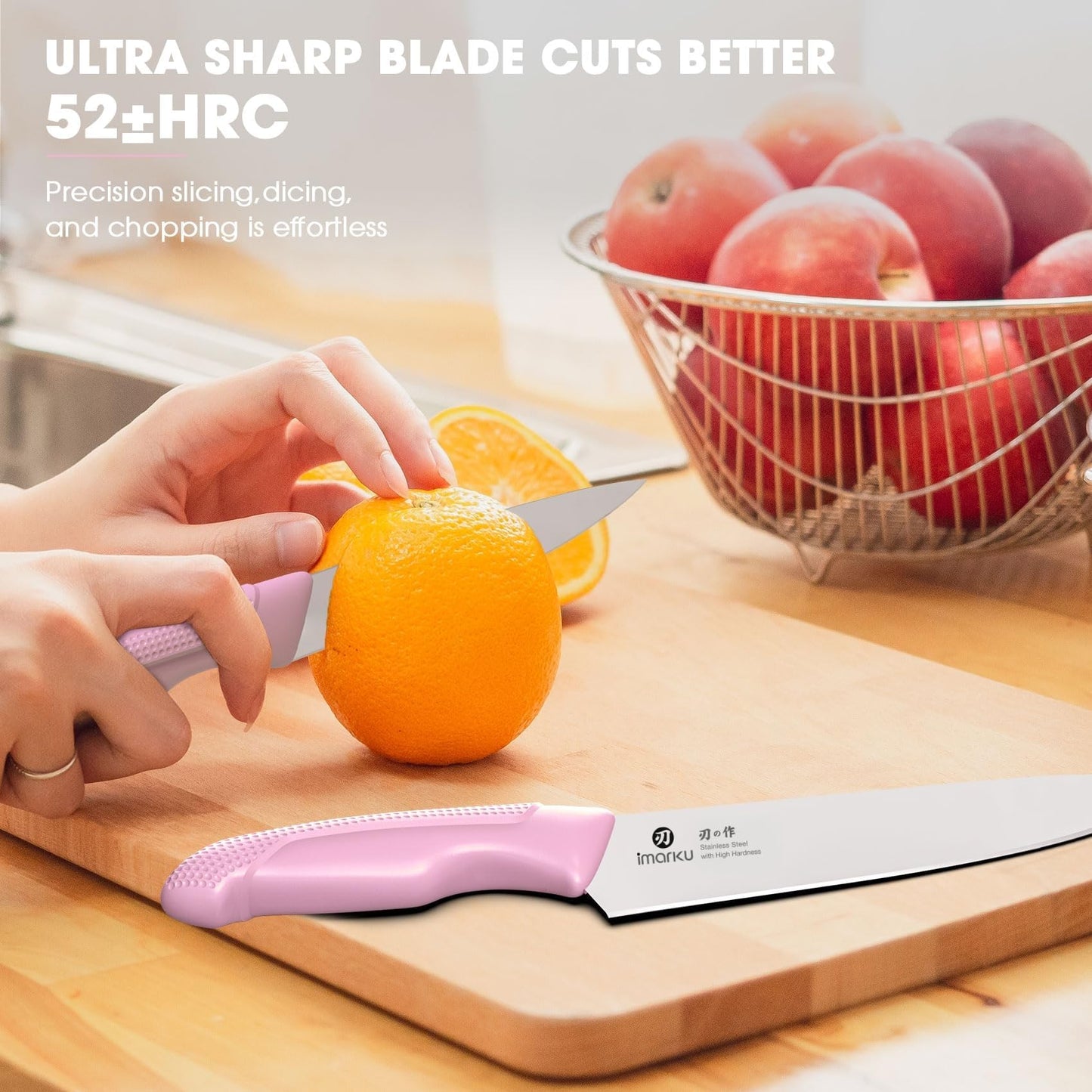 imarku Knife Set with Block, Sharp Knife Set with Built-in Sharpener, 14 PCS Japanese Stainless Steel Kitchen Knife Set, Dishwasher Safe, Pink, Ideal Home Cooking Gift for Mom