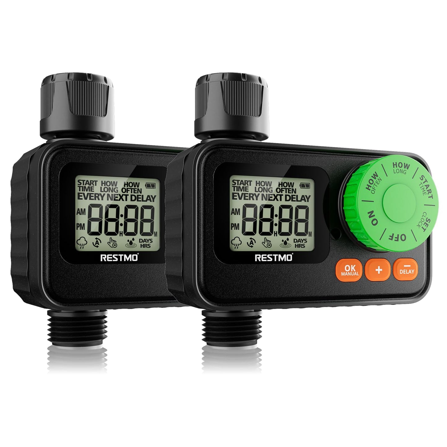 [2 Pack] RESTMO Water Timer, Sprinkler Timer for Garden Hose, Programmable Hose Timer with Automatic/Rain Delay/Manual Watering, Digital Irrigation Timer for Outdoor Faucet, Yard and Lawn