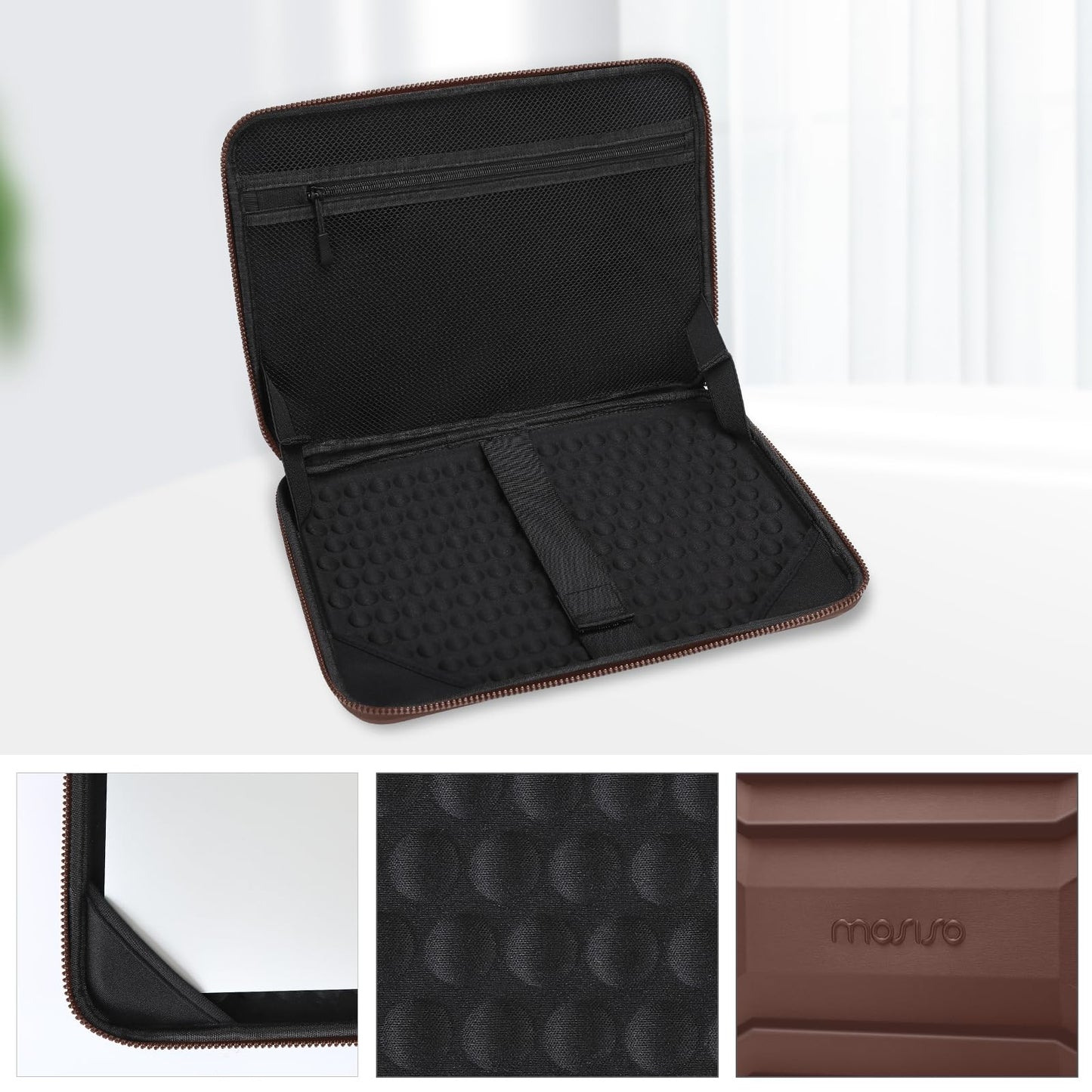 MOSISO 13-14 inch Laptop Hard Case, 13.3 inch Waterproof Shockproof Computer Bag Compatible with MacBook HP Dell, Symmetrical Trapezoid EVA Carrying Laptop Sleeve Hard Shell with Handle, Brown