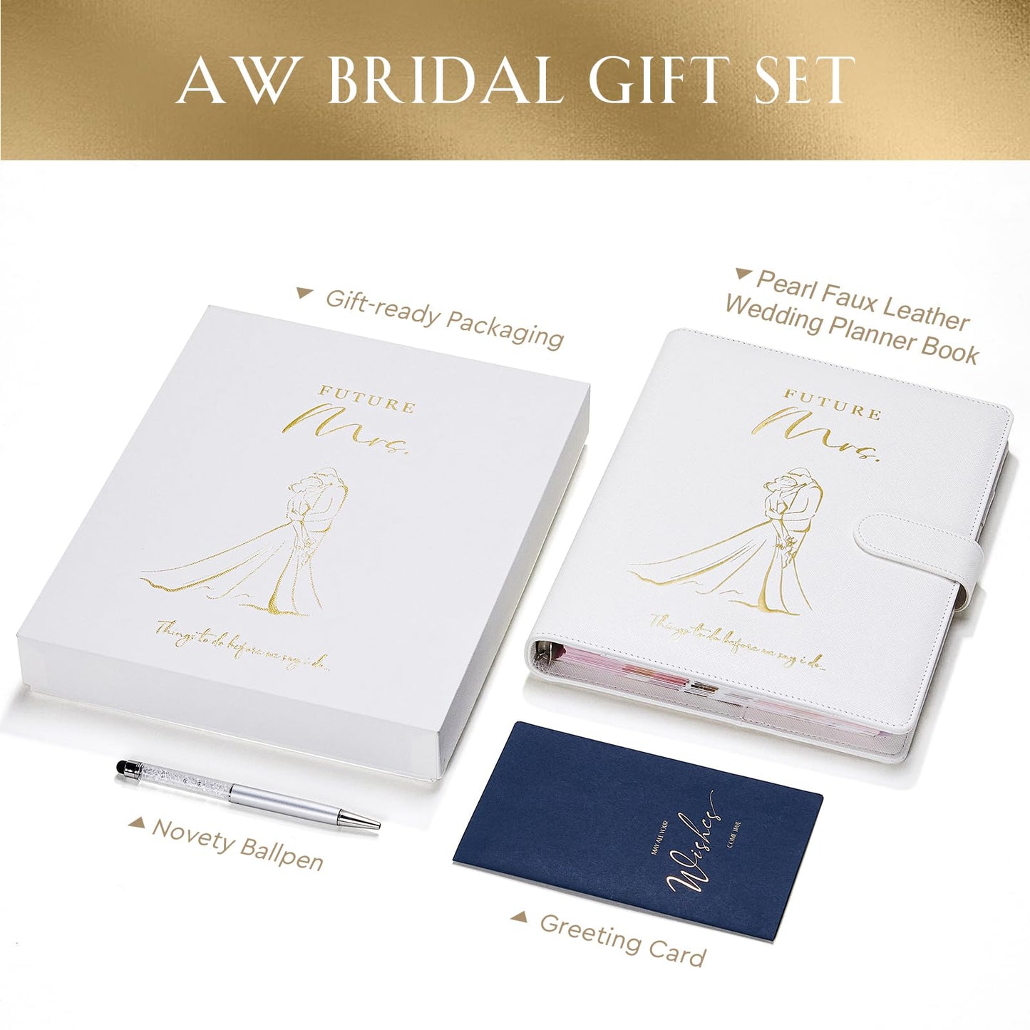 AW BRIDAL Future Mrs Wedding Planning Book and Organizer Gift Set, Destination Wedding Planners, White Proposal Planner Gift for Bride to Be and Engaged Couple, Cool Engagement Gifts for Her