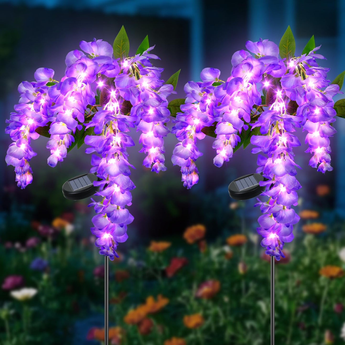 Ninonly Solar Garden Lights Outdoor, 2 Pack Solar Pathway Lights, 2 Lighting Modes Solar Wisteria Flowers Lights Outdoor Waterproof for Landscape Courtyard Lawn Decor