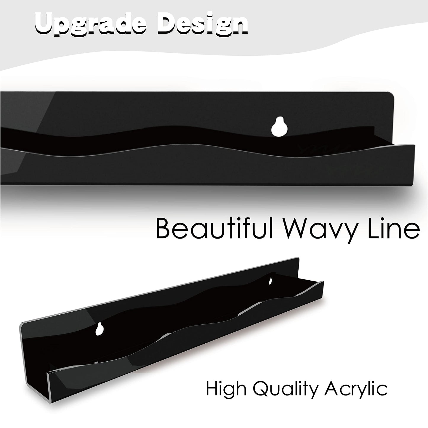YMVV 15" Nail Polish Rack Wall Mounted Shelf,6 Pack Black Acrylic Organizer Supplies for Nail Techs,Great Display for Salons Retailers
