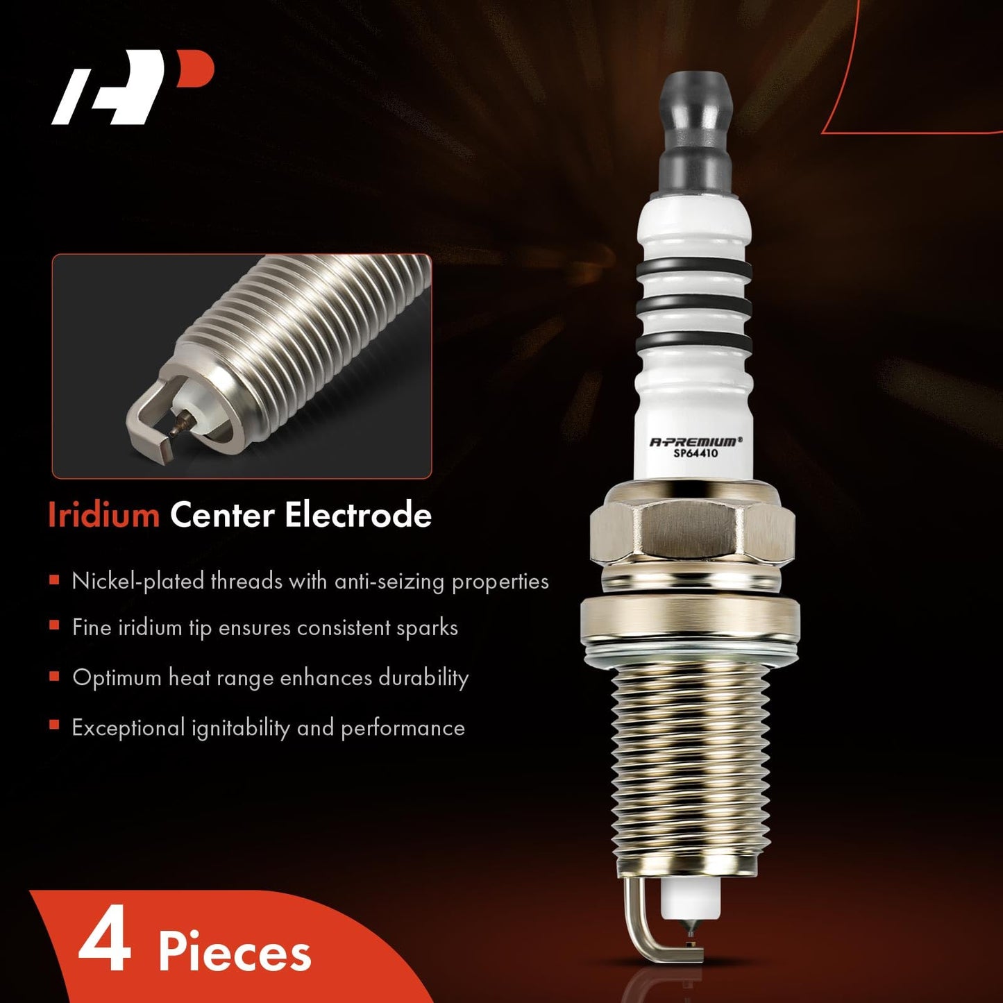 A-Premium Iridium Platinum Spark Plugs (Pack of 4) Compatible with Honda CR-V, Civic, Prelude & Chevrolet Aveo, Aveo5 & Acura EL & Dodge Colt & Ford Probe & Mazda 626, MX-6 & more
