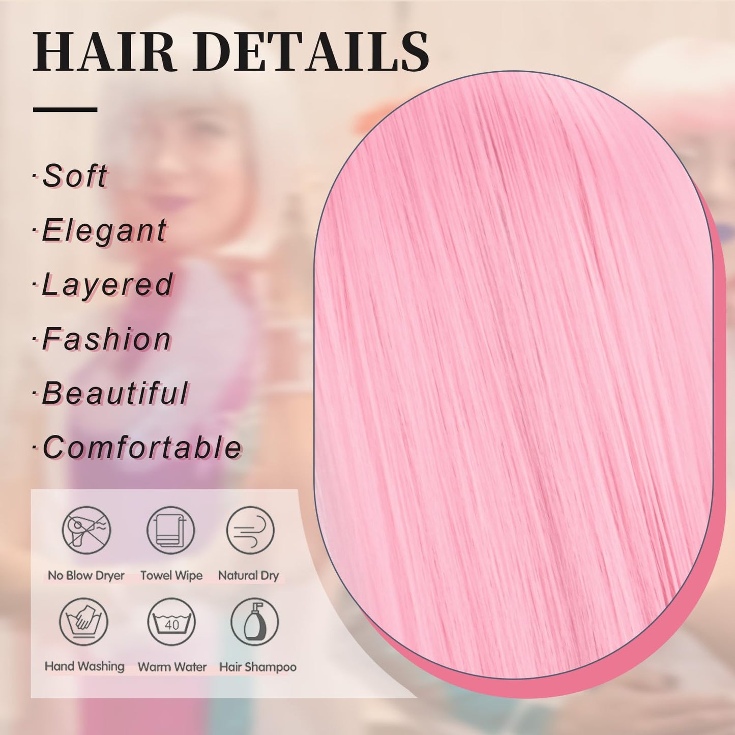 SUKRI Bob Pink Wig with Short Bangs Pink Bob Wig for Women Straight Bob Bangs 12 Inch Heat Resistant Natural Synthetic Hair Daily Use