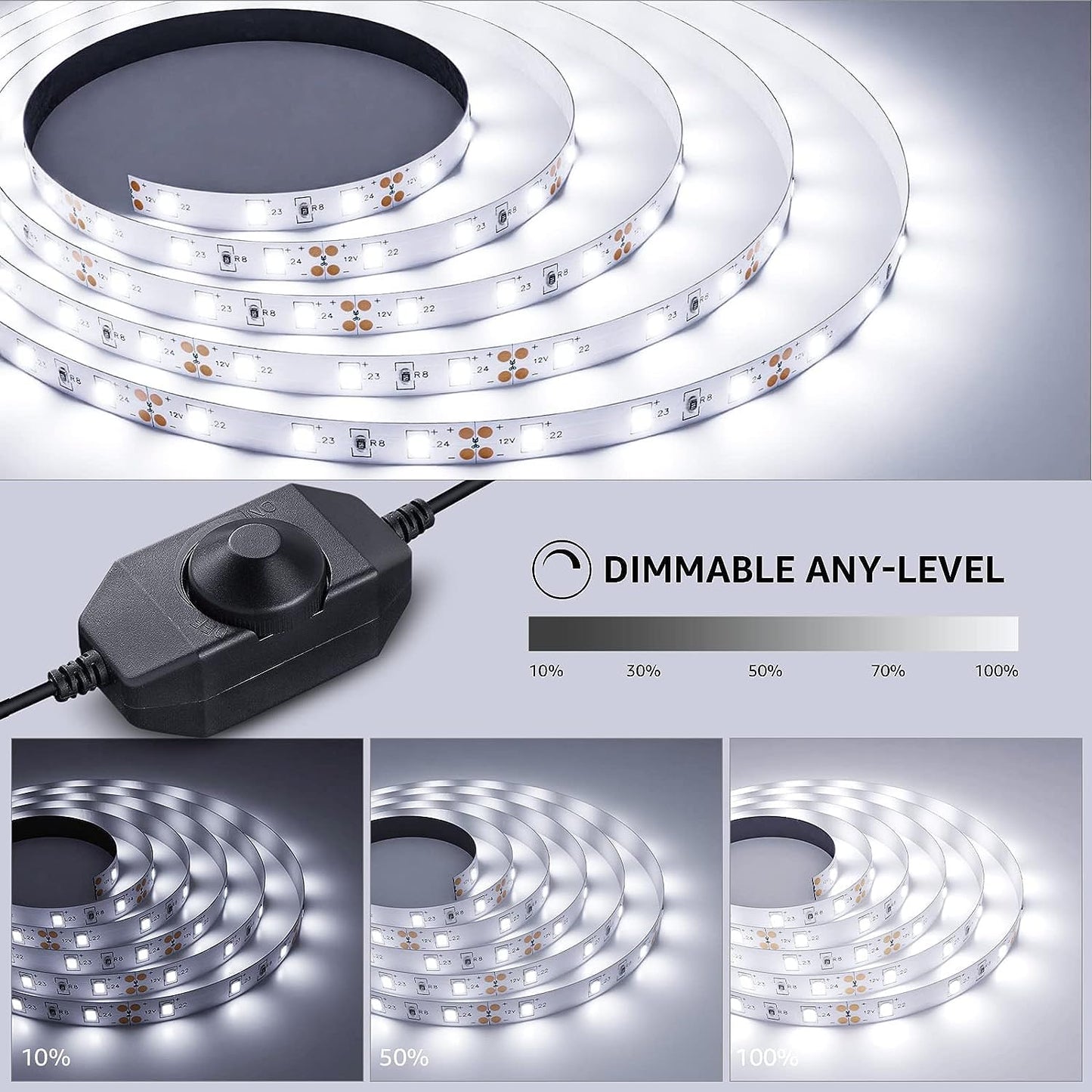 Lepro led Light Strips, 32.8ft LED Lights, Dimmable Under Cabinet Lighting, Super Bright LED Tape Lights, 420 LEDs SMD 2835, Suitable for Home, Kitchen, Under Cabinet, Bedroom, Daylight White (6000K)
