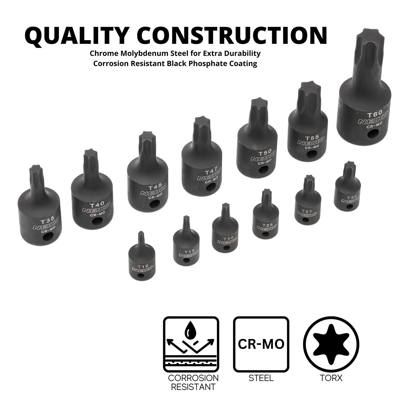 Neiko 10281B Impact Torx Socket Set - CR-MO (13 Piece)
