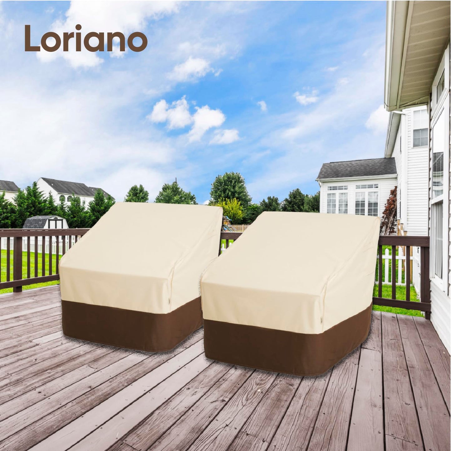 Loriano Patio Chair Covers Waterproof Outdoor Furniture Chair Covers 600D Heavy Duty Fit as Lawn Lounge Deep Seat(2 Pack,Median)