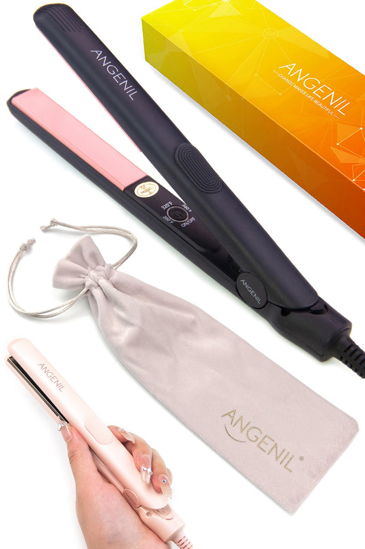 ANGENIL Pro Small Flat Iron Mini Hair Straightener, 0.7 Inch Dual Voltage Hair Straightener and Curler 2 in 1, Portable Grey Mini Flat Iron for Short Edges, Front Bangs, 3 Temp (280℉- 320℉ -380℉)