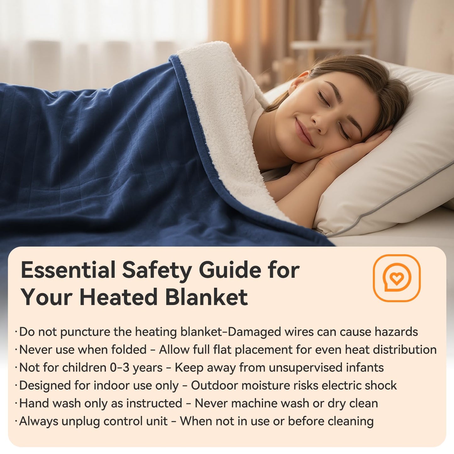 Qoosea Heated Blanket Throw Electric Blanket Twin Throw 50 * 60 inch with 9 Heating Levels 9 Timer Settings Auto Shut Off Soft Flannel Heating Blanket Wrap Warm for Home Office Room Blue