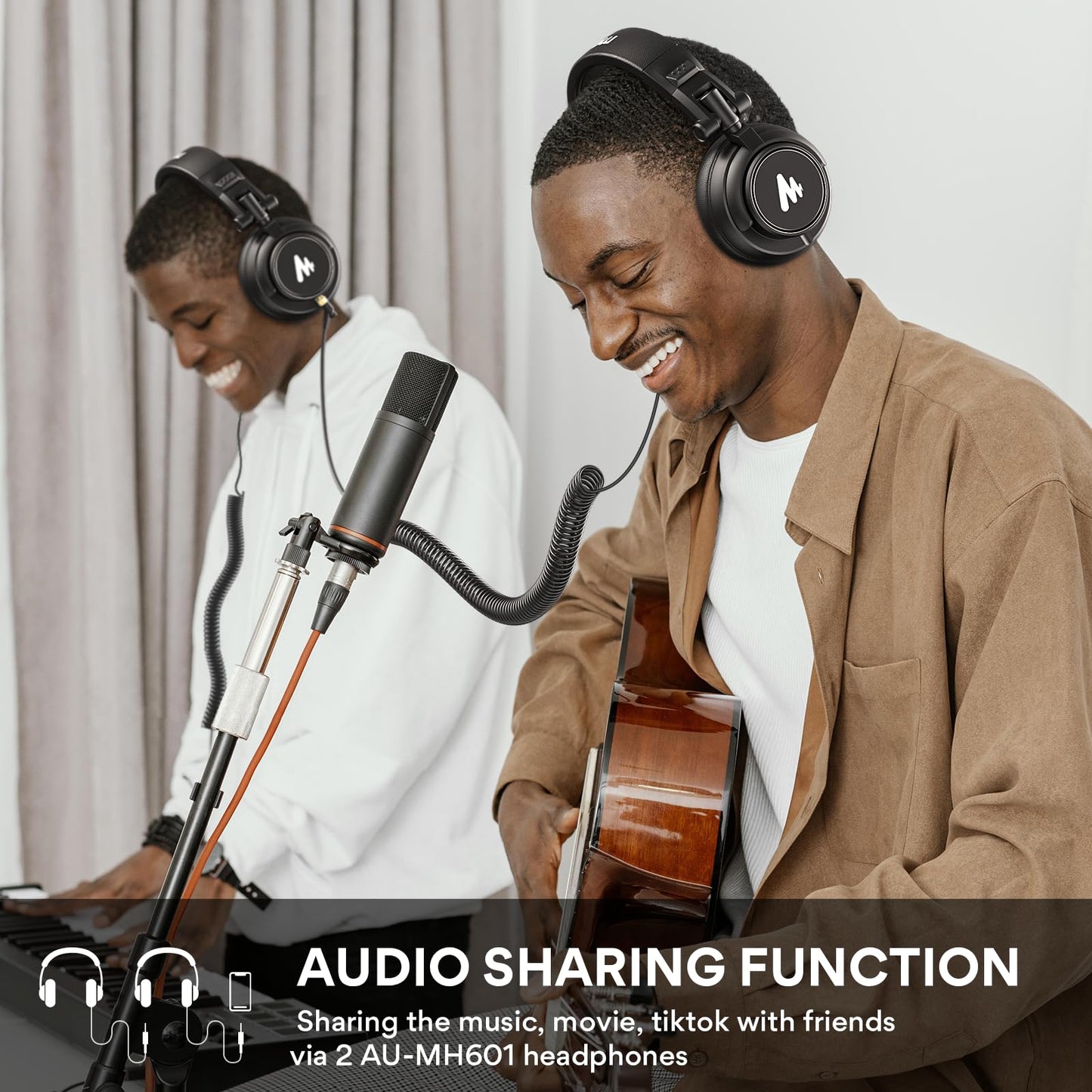 MAONO Professional Studio Monitor Headphones - Over Ear Closed Back Headphones Wired with Detachable Cable for Podcast, Recording, DJ, Music (MH601 Black)