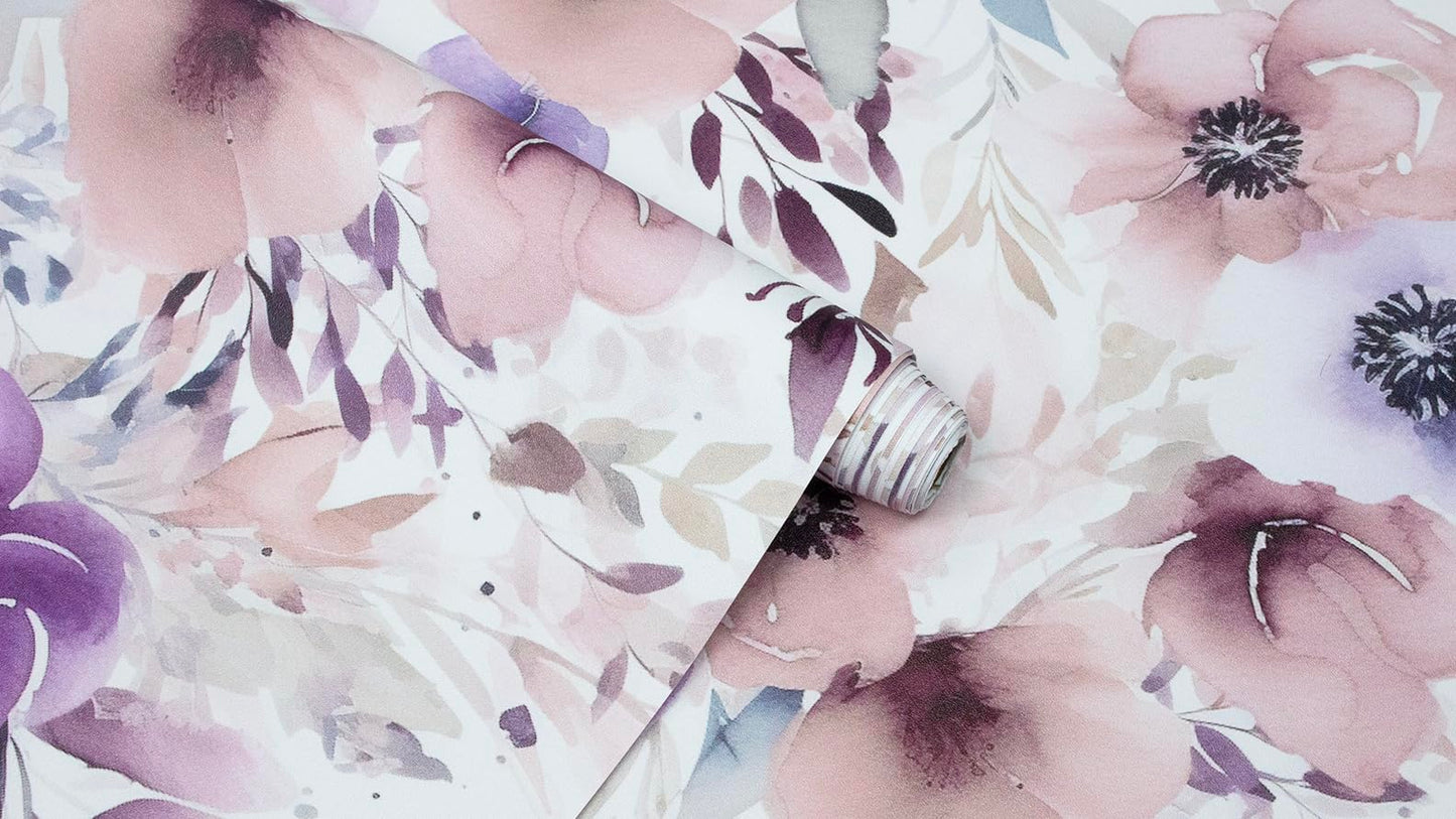 HAOKHOME Floral Peel and Stick Wallpaper Removable Wall Paper Mauve/Purple/White Vinyl Stick on Wall Contact Paper 44.5cm x 3m