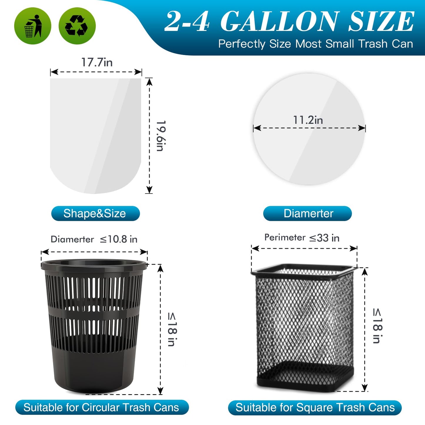 Charmount Small Trash Bags 2-4 Gallon 1000 Count, Unscented White Plastic Wastebasket Liners for Bathroom, Mini Garbage Can or Bin