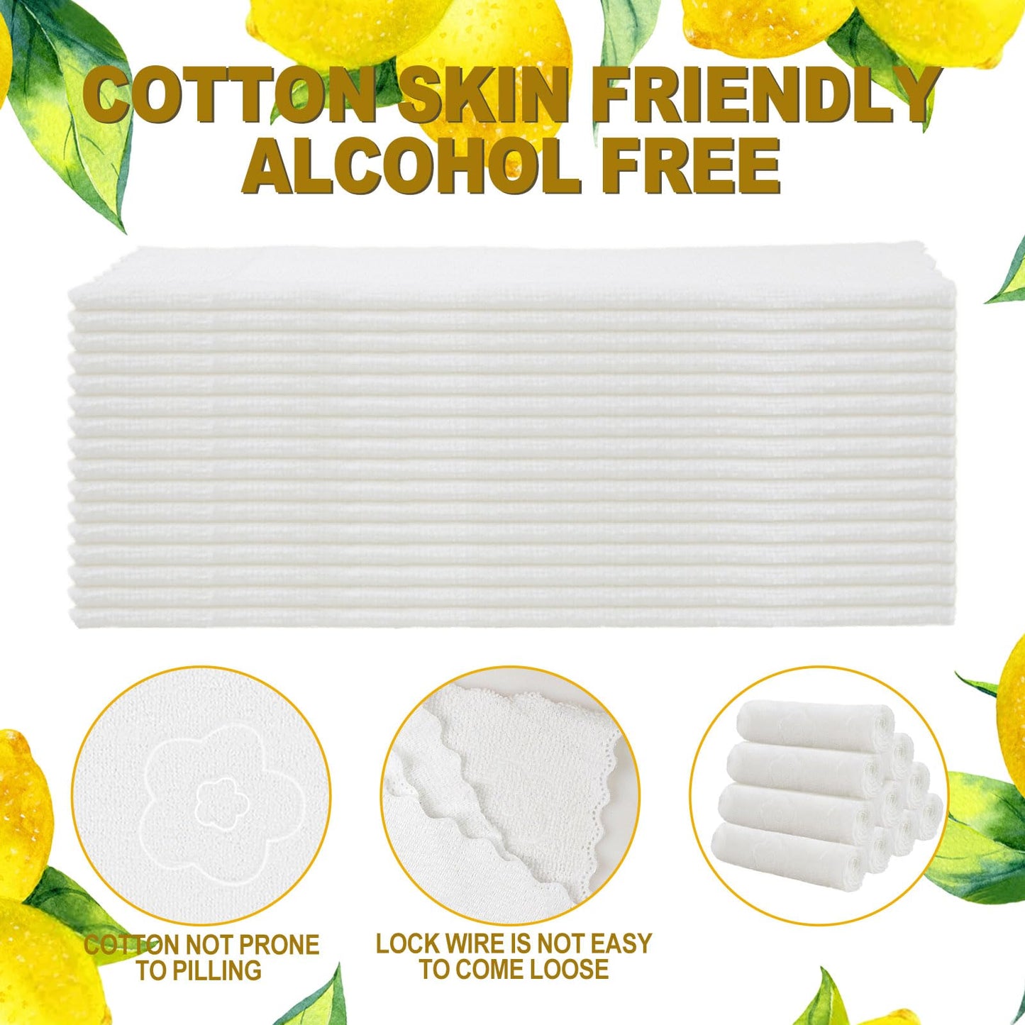 Moist Cotton Towel Bulk Moist Towelettes Individually Wrapped 8.7" x 8.7",White Towel Services,Refreshment Pre Moistened Towels Lemon Scent for Travel Sport Party Spa Dentist Hote (1 Count (Pack of 100), Lemon)