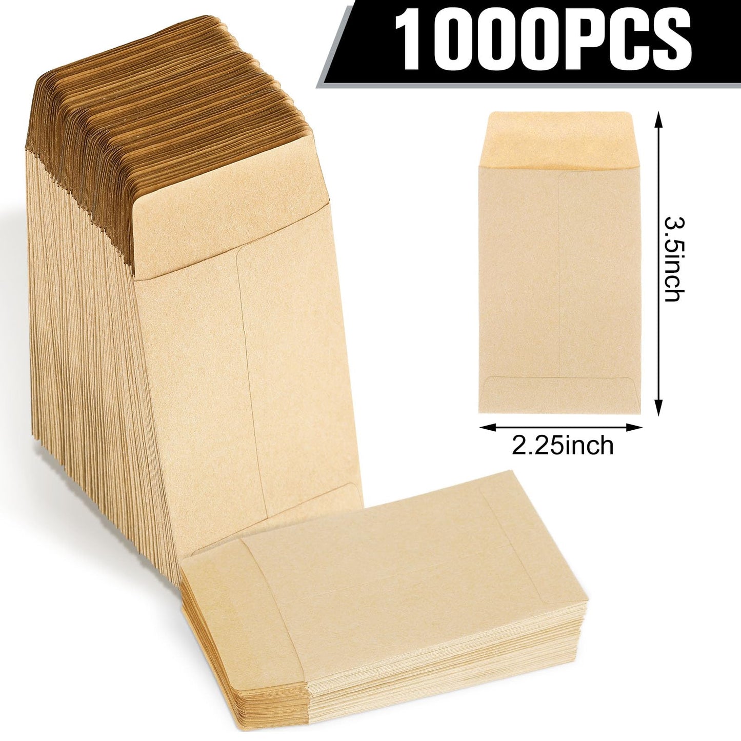 1000 Pack Small Seed Brown Envelopes 2.25 x 3.5 Inch Coin Envelopes for Cash Small Parts Business Card Gift Card Home Garden Office with Gummed Flap Kraft Paper