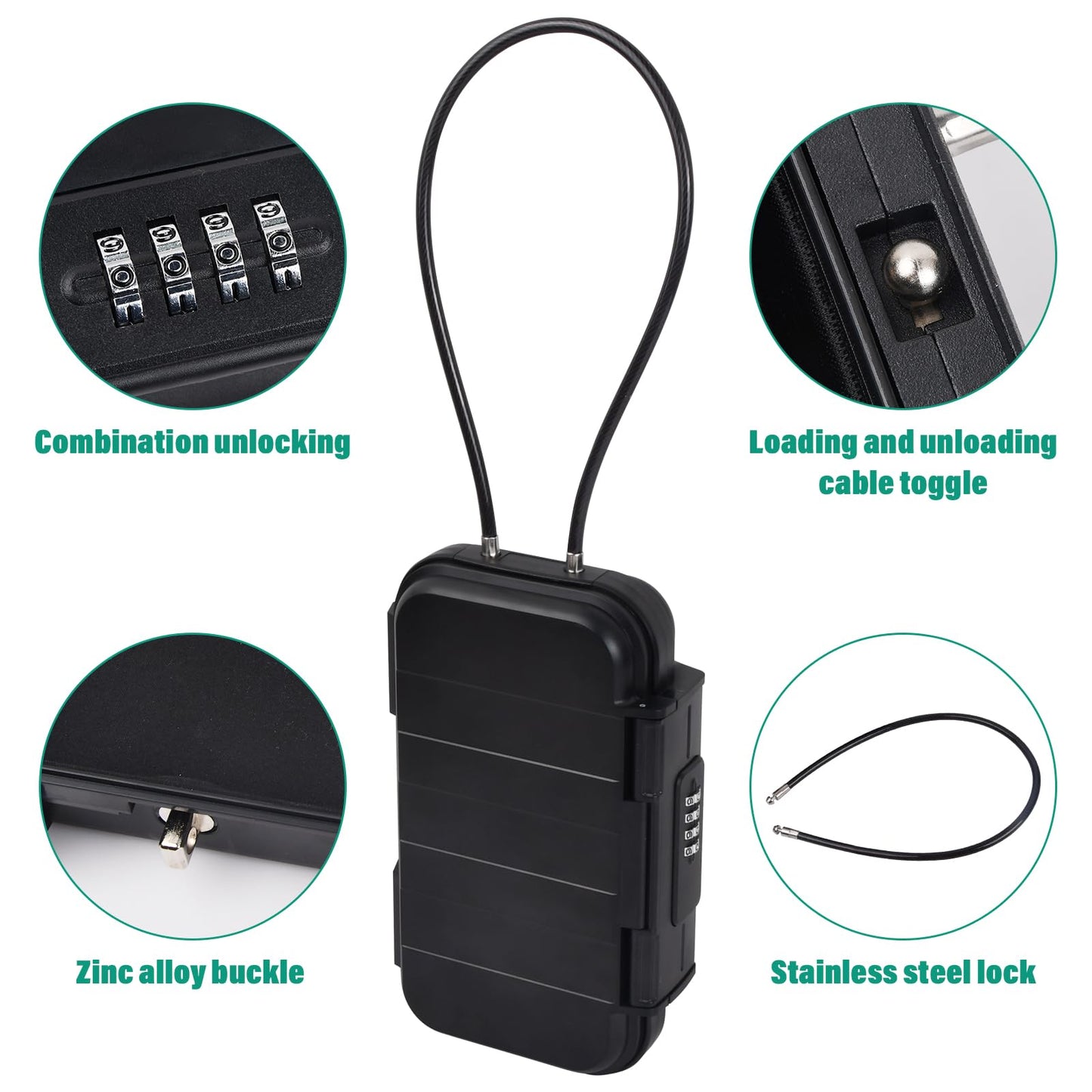 Hoxfly Portable Safe Box with Code, Waterproof Combination Security Lock Box, Travel Outdoor Mini Safe Box, Anti Theft Lockable Box with Removable Wire Rope for Travel Beach Home Office Hotel Car Dorm