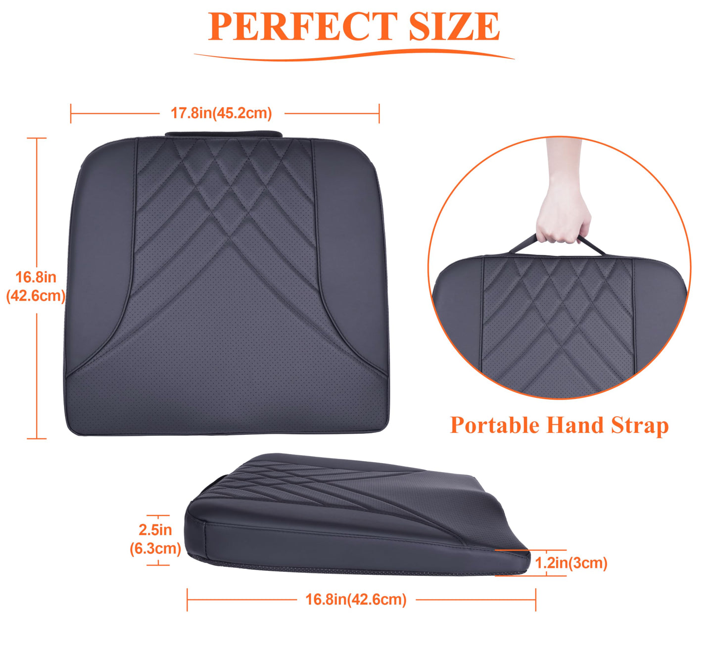 kingphenix Premium Car Seat Cushion, Memory Foam Driver Seat Cushion to Improve Driving View - Coccyx & Lower Back Pain Relief - Seat Cushion for Car, Truck, Office Chair - Black