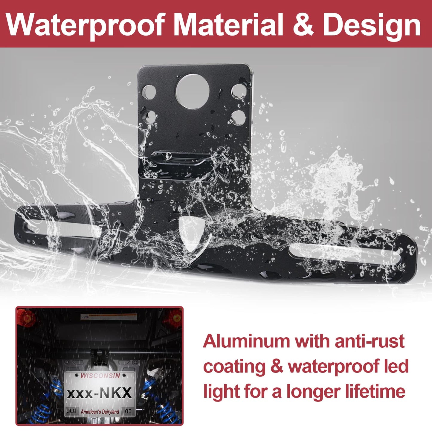 StarknightMT Universal UTV ATV License Plate Holder with LED Light, Heavy Duty Aluminum License Plate Mount Compatible with Polaris RZR Ranger, Can-Am Maverick X3, Trailer, Golf Cart, Boat, RV
