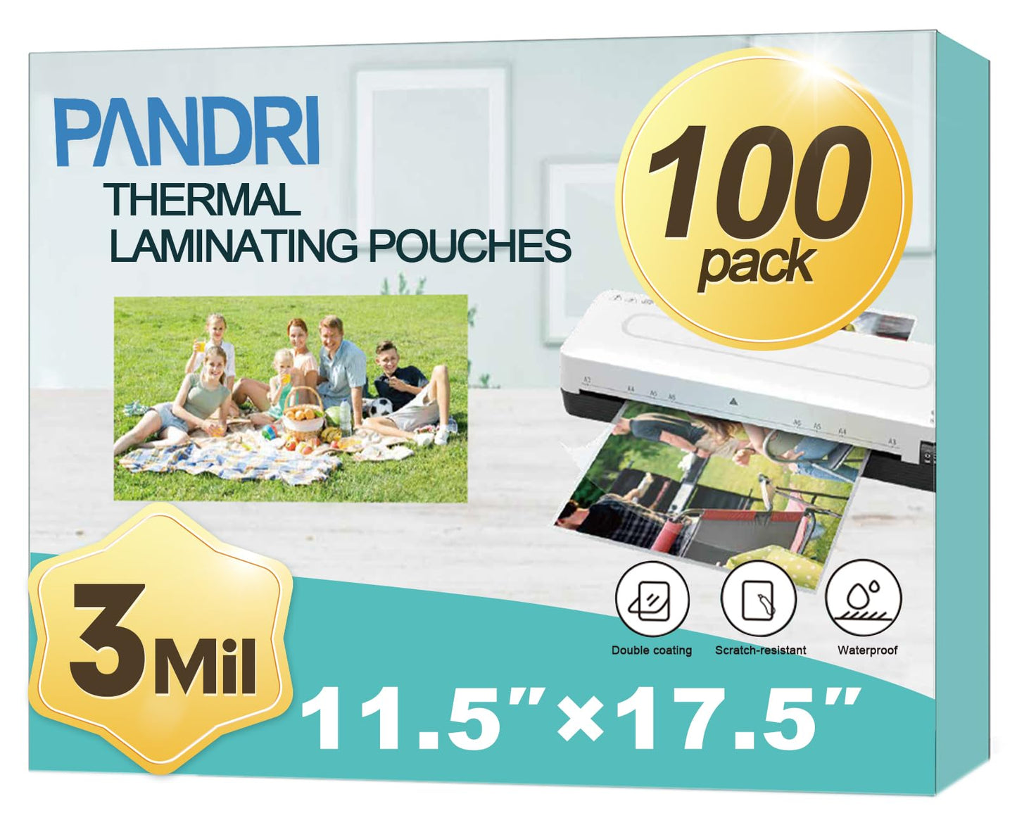 Laminating Sheets, PANDRI 100 Pack Thermal Laminating Pouches Holds 11 x 17 Inch, 3 Mil Plastic Laminator Paper 11.5 x 17.5 Inch, Clear Round Corner