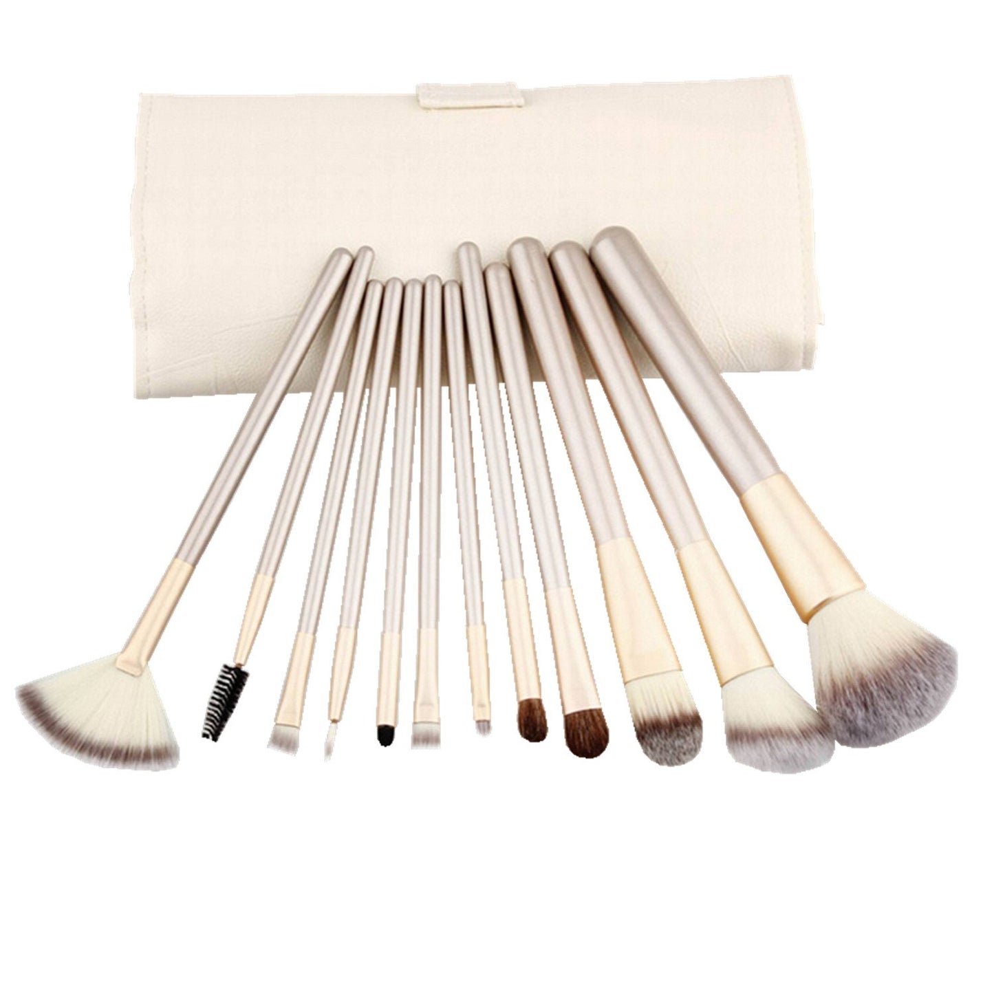 12 Piece Makeup Brushes Set | Horse Hair Professional Kabuki Makeup Brush Set Cosmetics Foundation Makeup Brushes Set Kits with White Cream-colored Case Bag by YOA