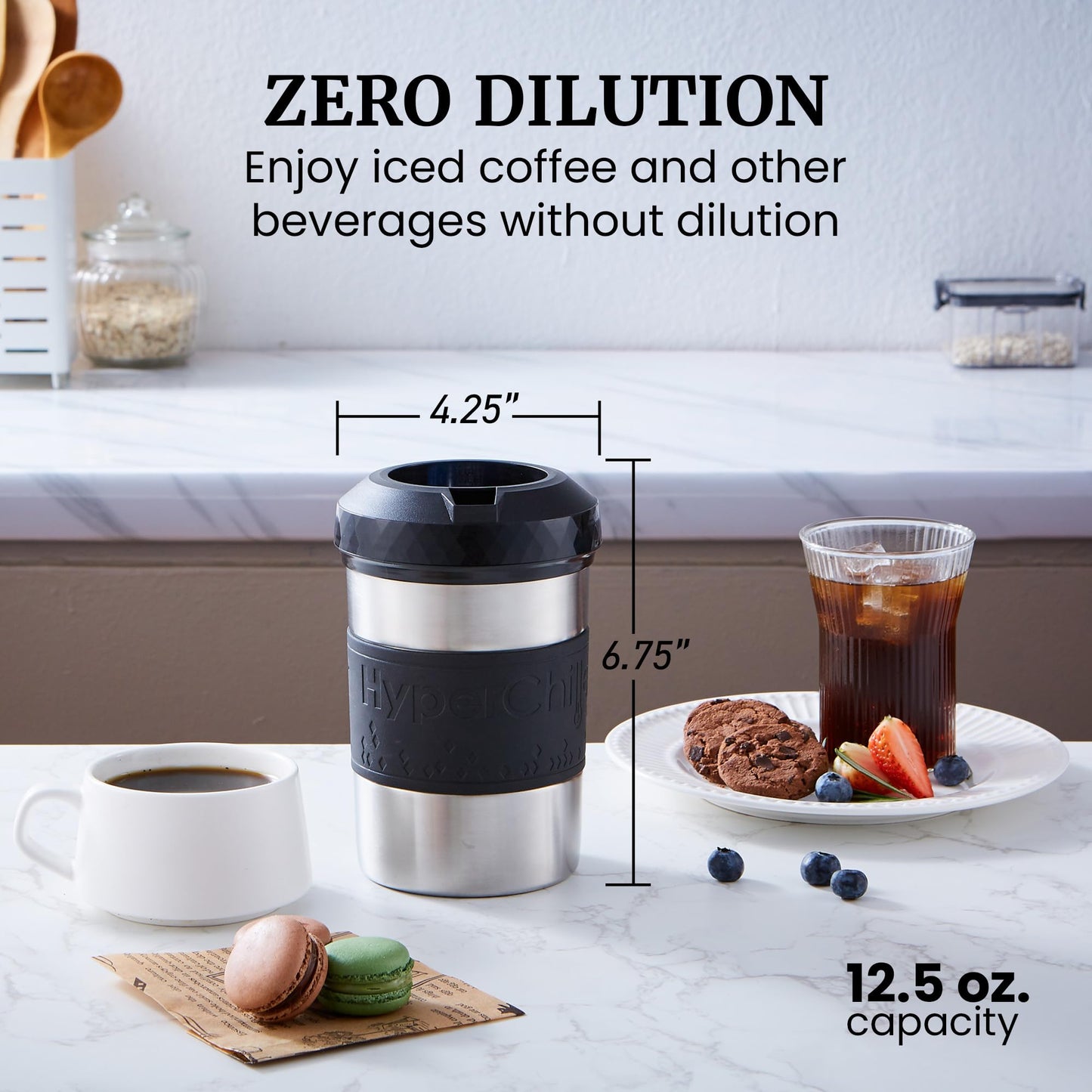 HyperChiller The Original but NEW Stainless-Steel HC2SS Patented Iced Coffee/Beverage Cooler Ready in One Minute, Reusable for Iced Tea, Wine, Spirits, Alcohol, Juice, 12.5 oz, Stainless Steel