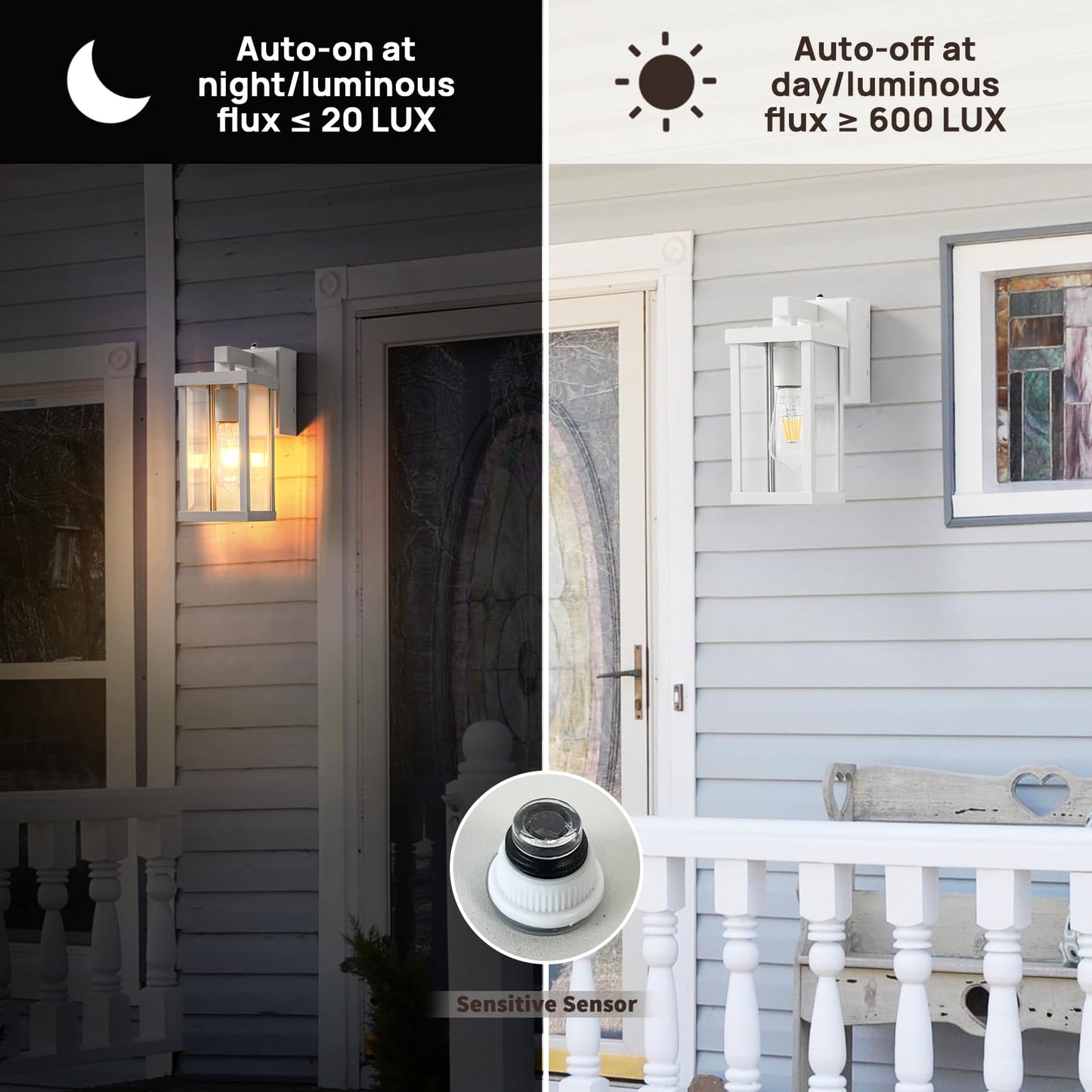 JOKAONOTL Dusk to Dawn Porch Lights with GFCI Outlets Waterproof Outdoor Wall Lights Exterior Lighting Fixtures Modern Outside Lights Wall Mount for House Patio Garage,White,11.8''H,1PC