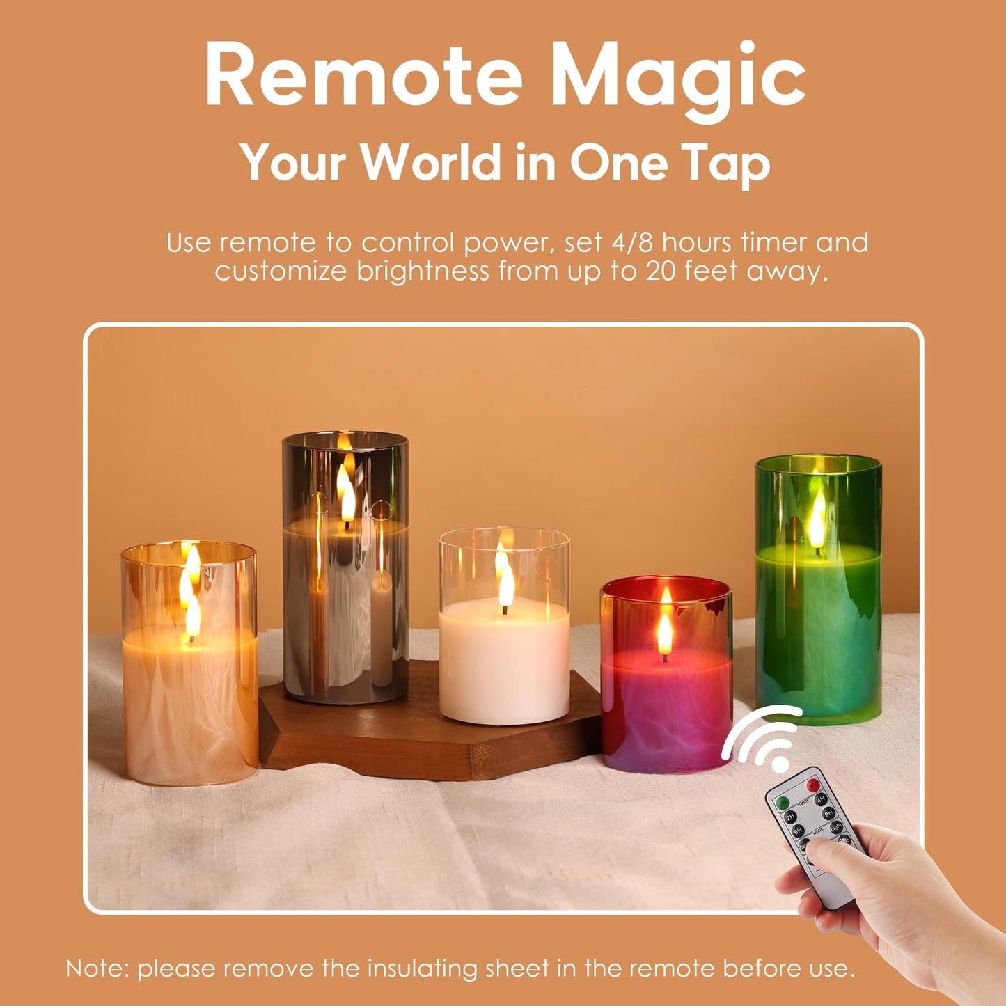 Eywamage Clear Glass Flameless Candles with Remote Set of 3, White Flickering Battery Operated LED Pillar Candles Φ 3" H 4" 5" 6"