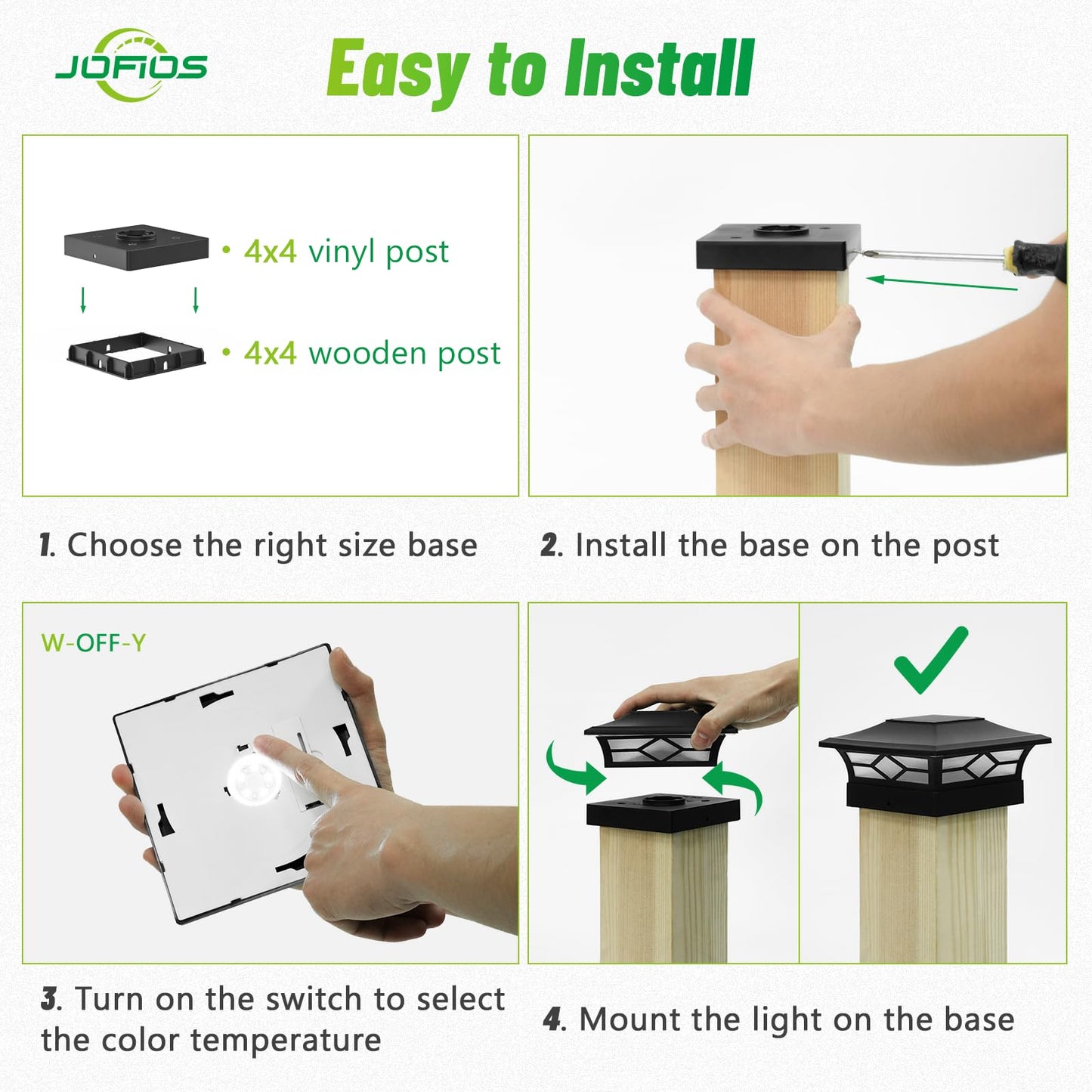 JOFIOS Solar Post Cap Lights Outdoor 6pack, Waterproof Solar Powered Deck Fence Post Lights for 4x4 Wood/Vinyl Posts, Solar Outdoor LED Light with Cool/Warm Lighting Decorate Garden Patio Porch…