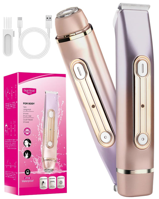 Bikini Trimmer Women, 2 in 1 Women's Electric Shaver, Dual Head Shaver, Electric Razor for Women Pubic Hair/Legs/Arms/Armpit/Face (Dazzling Purple)