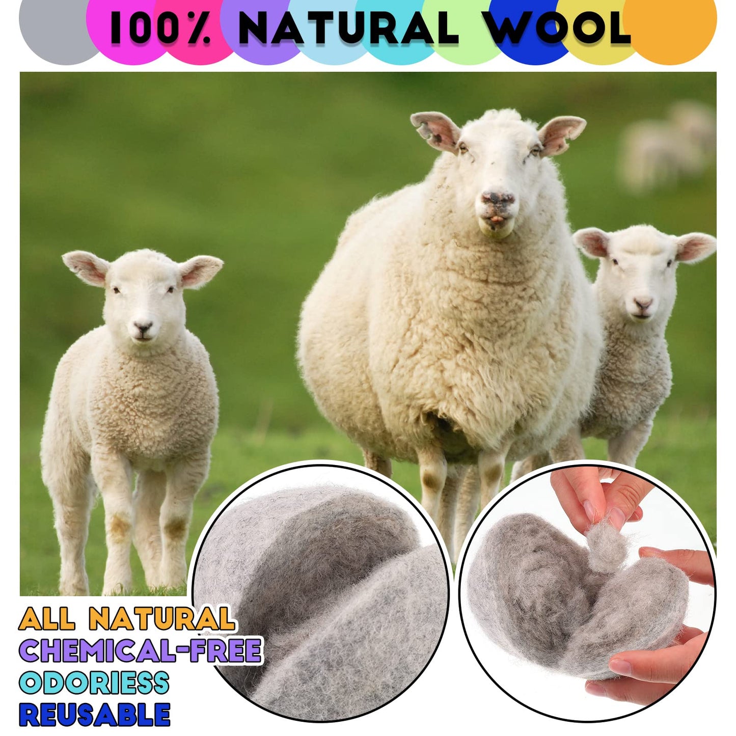 10 Pack Wool Dryer Balls XL 3 Inch Reusable Laundry Natural No Lint Fabric Softener Replaces Dryer Sheets Wool Balls for Reduce Wrinkles Save Drying Time