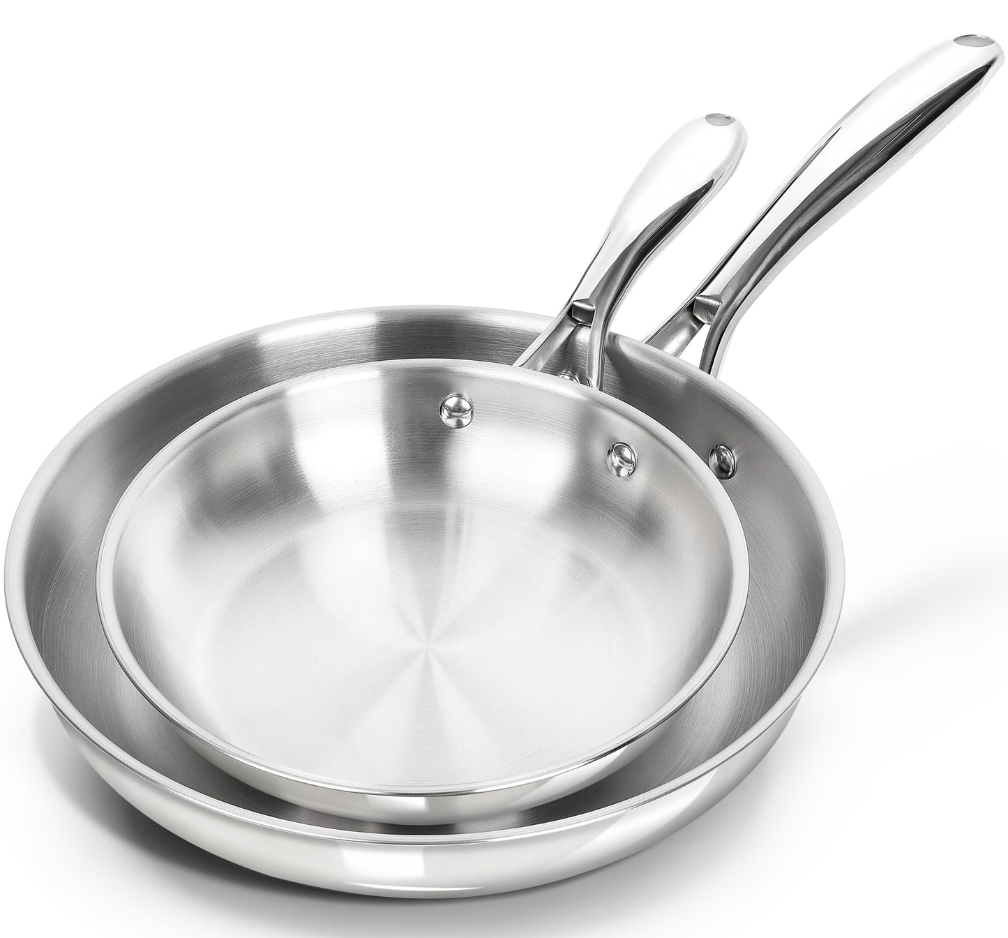 MICHELANGELO Stainless Steel Frying Pan Set, 8" 10" Cooking Pan Set with Triply Base, Stainless Steel Skillet with Ergonomic Handle, Induction Compatible