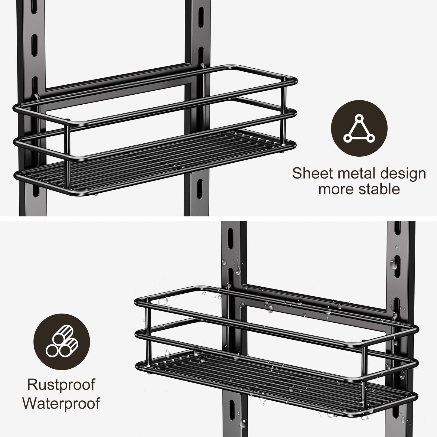 Orimade Adjustable Anti-slip Hanging Shower Caddy over Shower Head,Rustproof Bathroom Hanging shower Organizer with 4 Hooks for Razor,No Drilling Shower shelves Storage Rack,Black 4 Tier