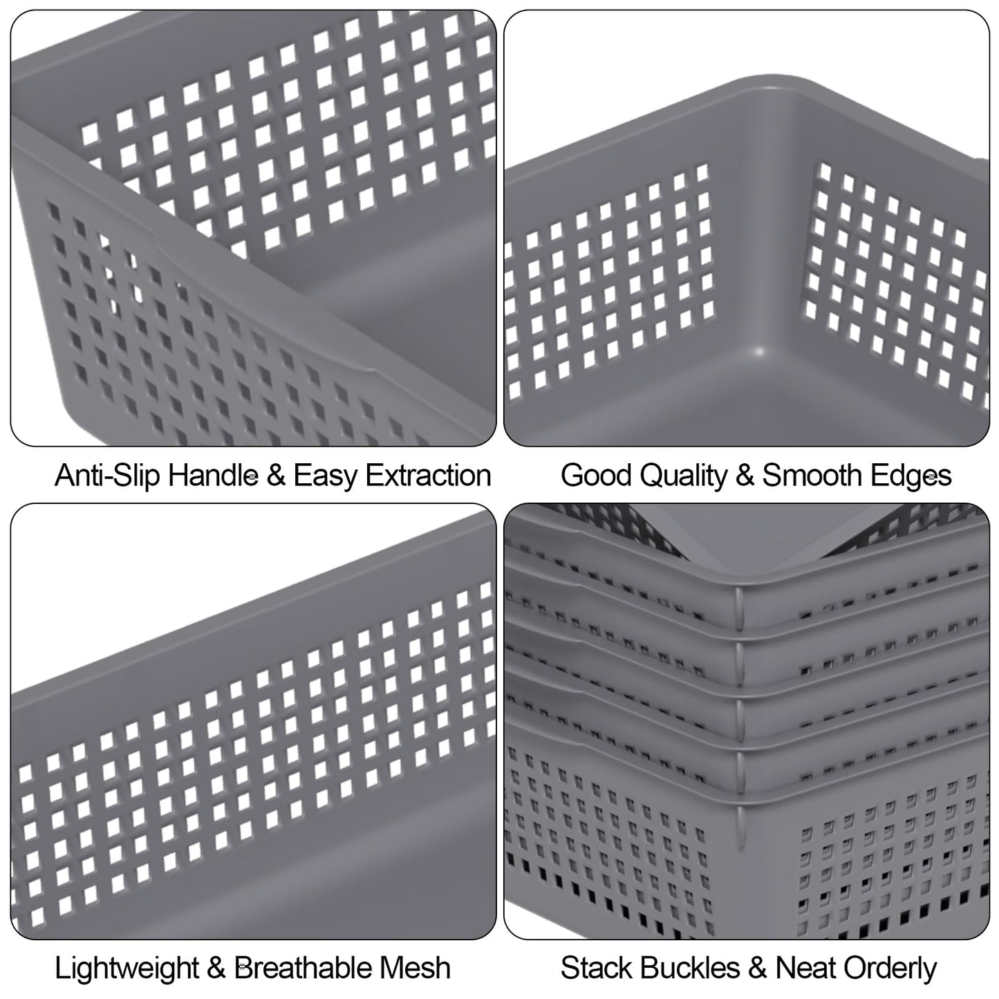 Nicesh A4 Size Plastic Basket, Desktop File Storage Organization Tray, Set of 6 (Grey)