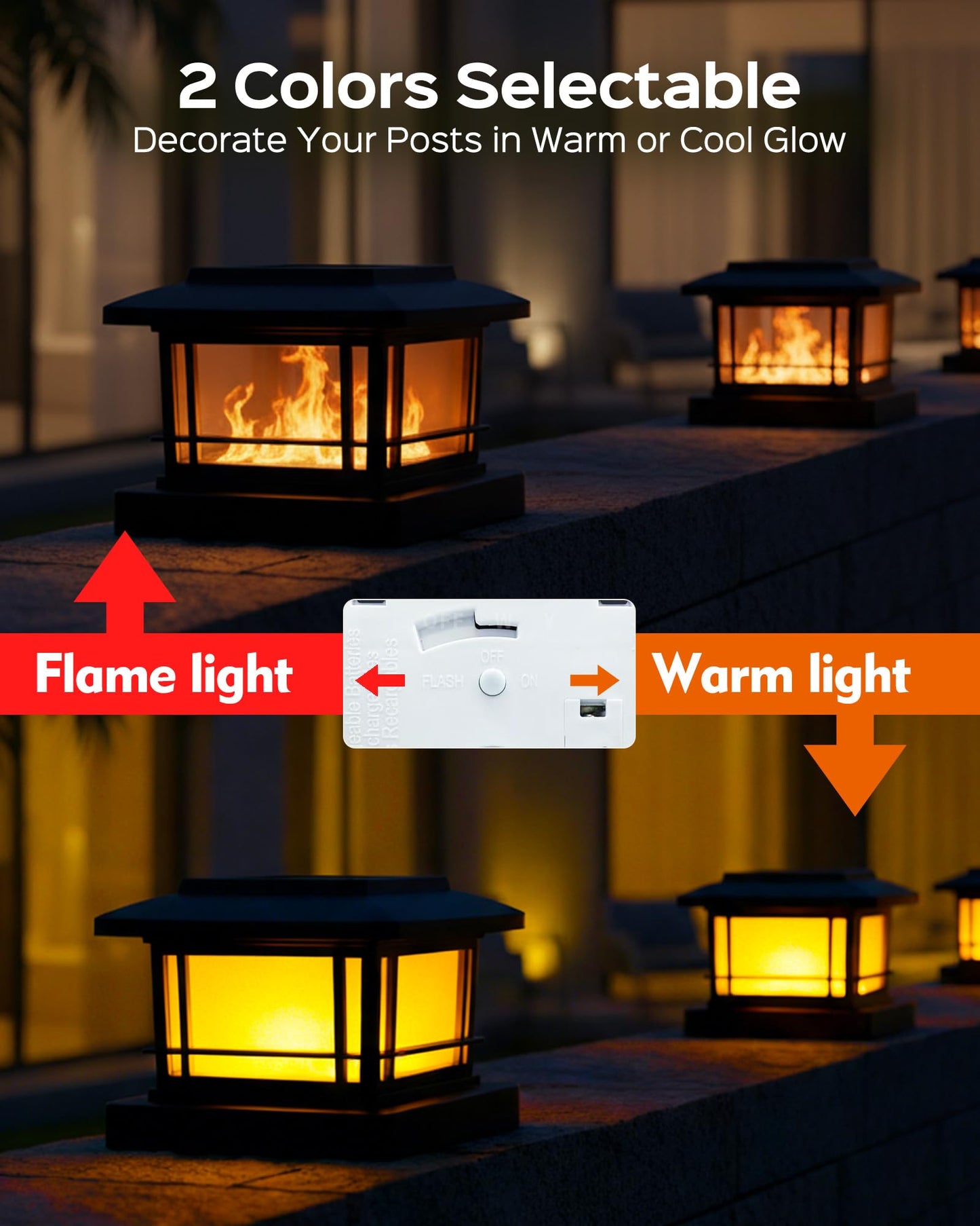 8 Pack Solar Flame Post Lights Outdoor, Solar Powered Fence Post Cap Lights, High Brightness Flickering Flame SMD LED Lighting Decor for Garden Deck Patio, 4x4, 5x5 Vinyl/Wooden Posts