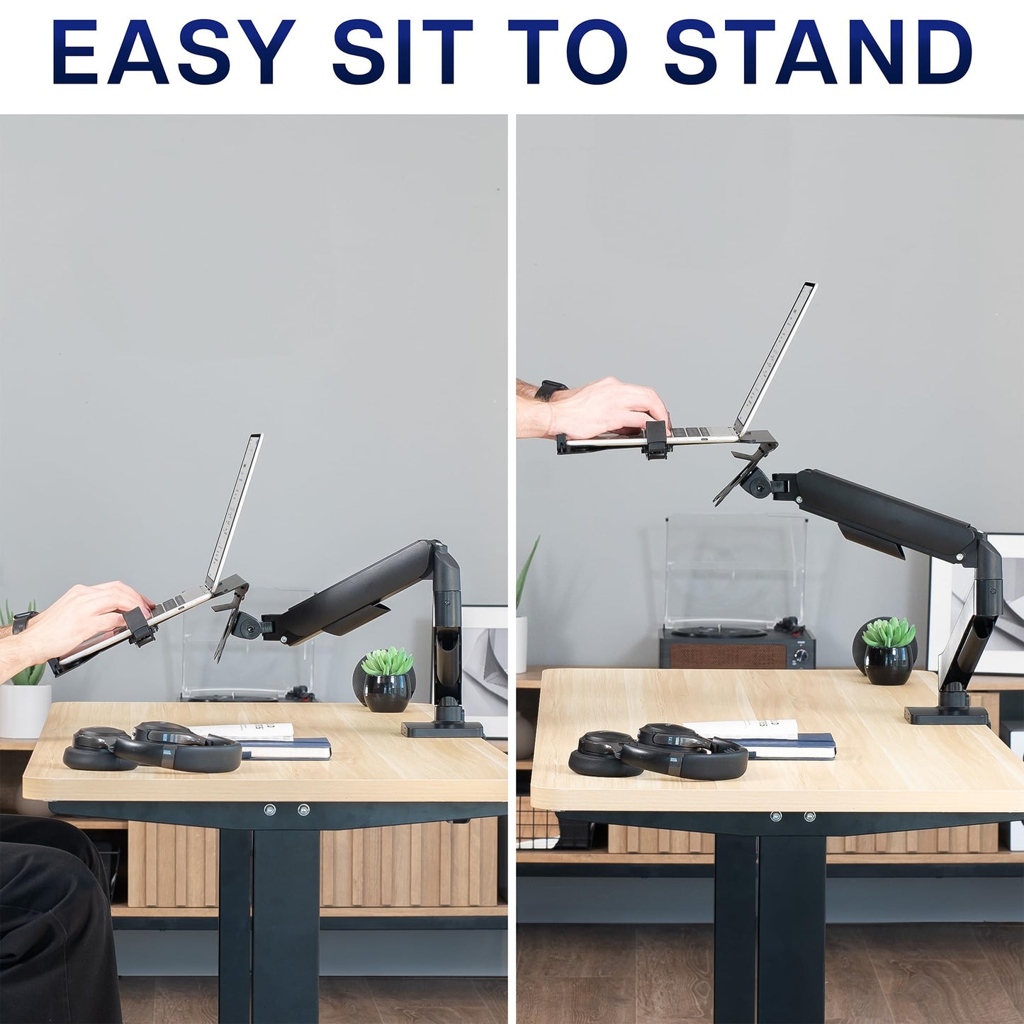 VIVO Universal Adjustable 10 to 15.6 inch Laptop Mount for Desk, Single Tension Arm VESA Notebook Stand with C-clamp and Grommet Options, Black, STAND-V001O-L