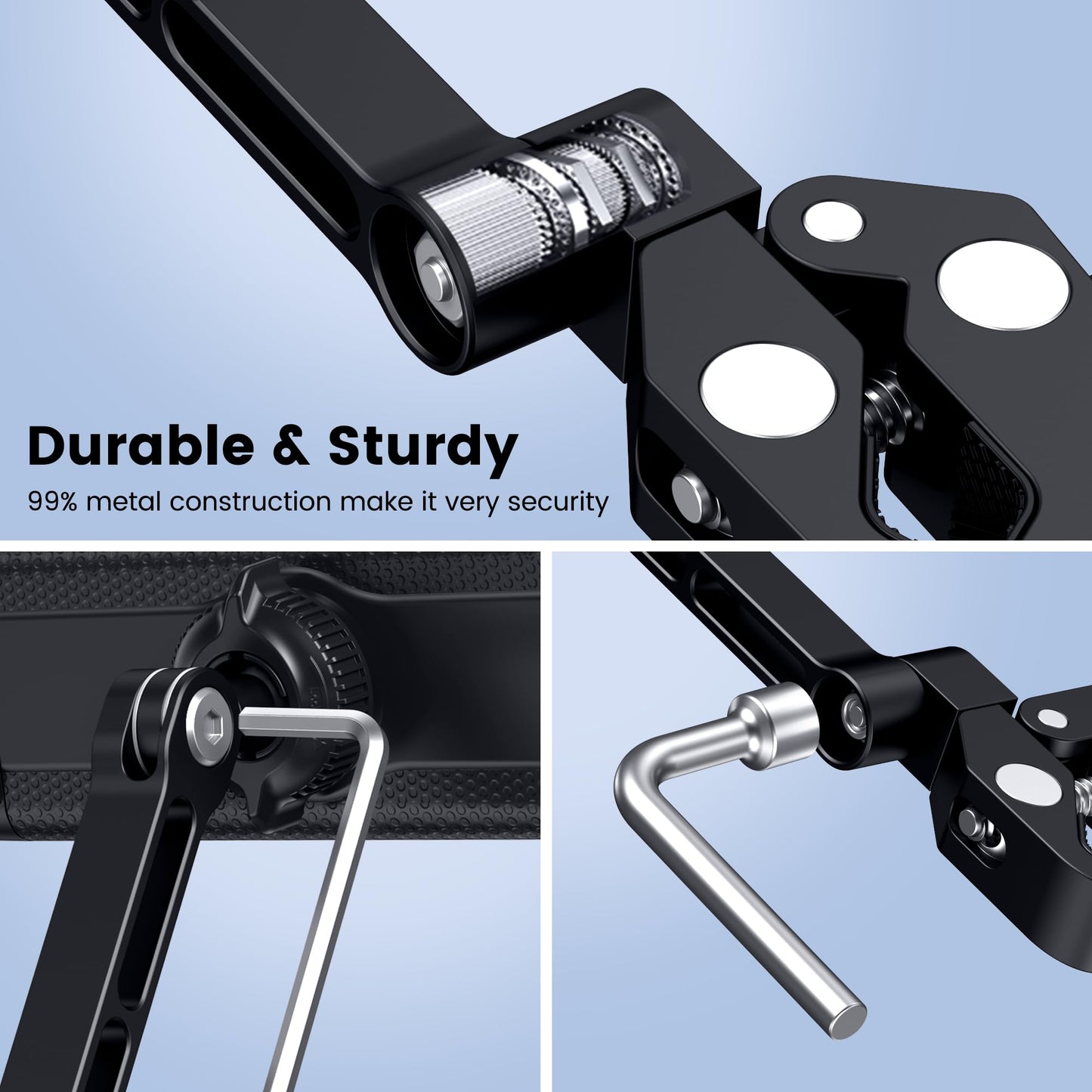 CreaDream Tablet Holder for Microphone Stand, Aluminum Mic Music Stand Holder Mount for Phone and iPad, Tablet Holder Compatible with Devices from 4.7 to 13 inch Tablets & Smartphones (Dark Black)