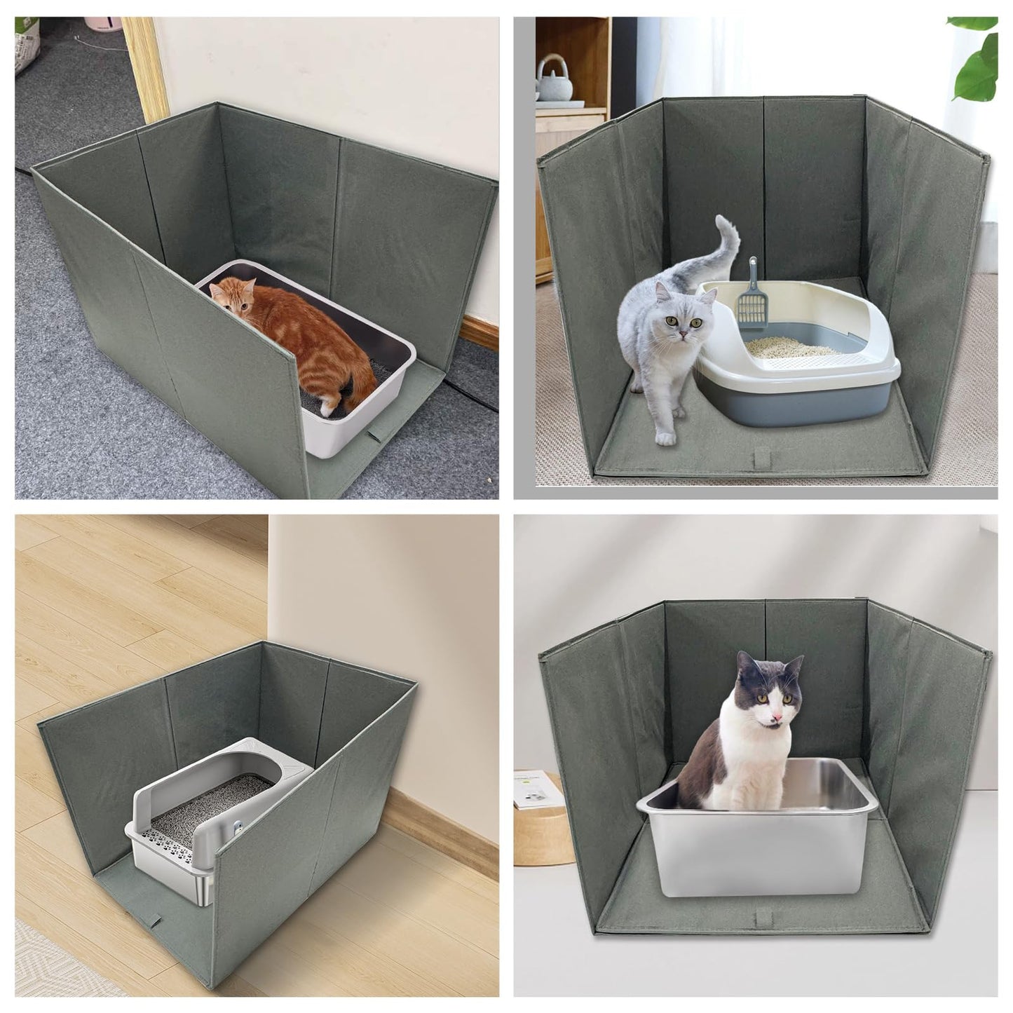 Bhyhok Cat Litter Box Enclosure Splash Guard Large Foldable Removable Mat, Tall for Litter Contained High Side Out Litter Box Keeping Litter Off Floor Easy Clean (26.4 * 21.3 * 16.5 inch)