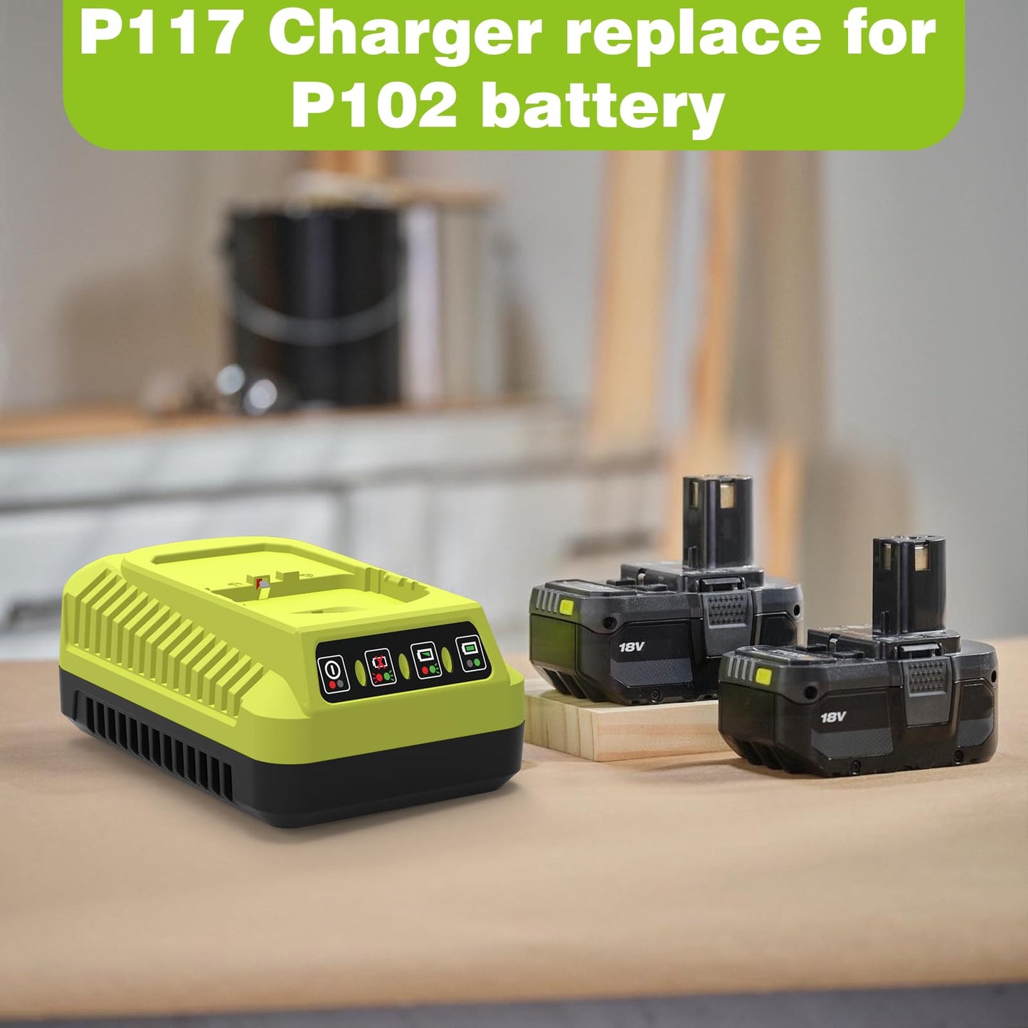 Powilling 18V P117 Charger for Ryobi 18V One+ Battery, Dual Chemistry Li-ion NiCad NiMh Battery Charger for P100 P102 P108 P189 P197 P103 P105 P107 P190 P191 PBP002 PBP005 for Ryobi 18 Volt Batteries
