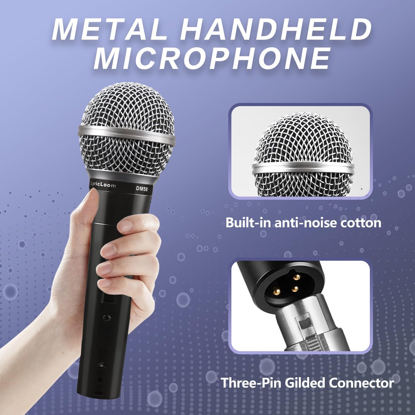 LyricLoom 2 Pack Wired Microphone for Karaoke Singing, Vocal Dynamic Mics with Switch,16.4ft Cable with 3.5mm Adapter, Metal Handheld Corded Microphone for Speaker, Karaoke Machine, Amplifier