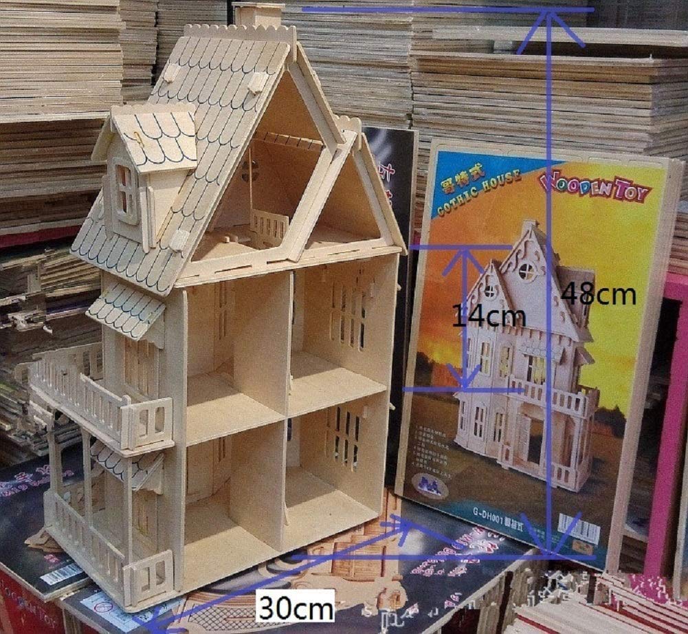 CUTEROOM 3D Wooden Puzzle House, Gothic House 3D Stereo Wooden Puzzles DIY Dollhouse Miniature Kit for Adults - Wooden Model Kit with Furniture -Adult Interactive Puzzle Toy Set
