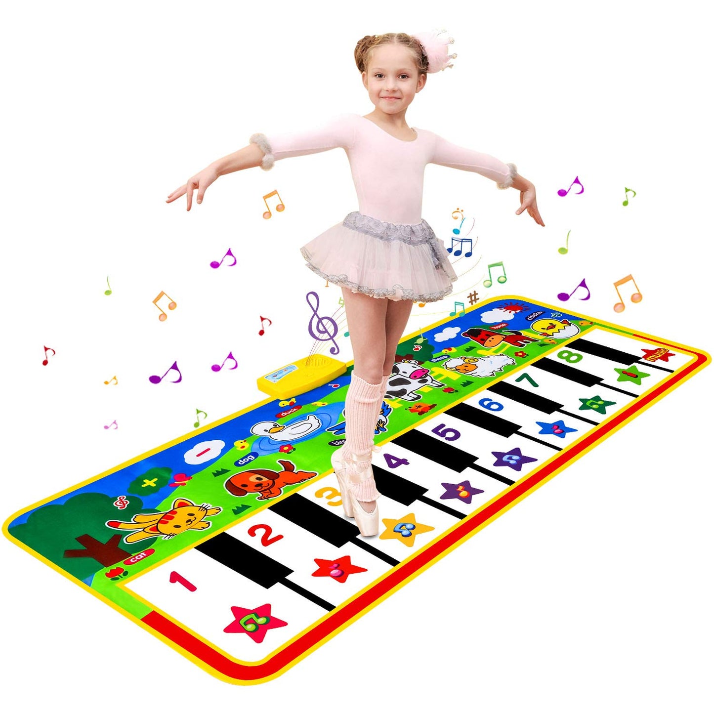 M SANMERSEN Piano Mat, 53'' x 23'' Musical Toys for Toddlers, Green Animal Theme, Electronic Keyboard, Piano Dance Mat, 16 Keys, 8 Animal Sounds & 8 Demo Melodies