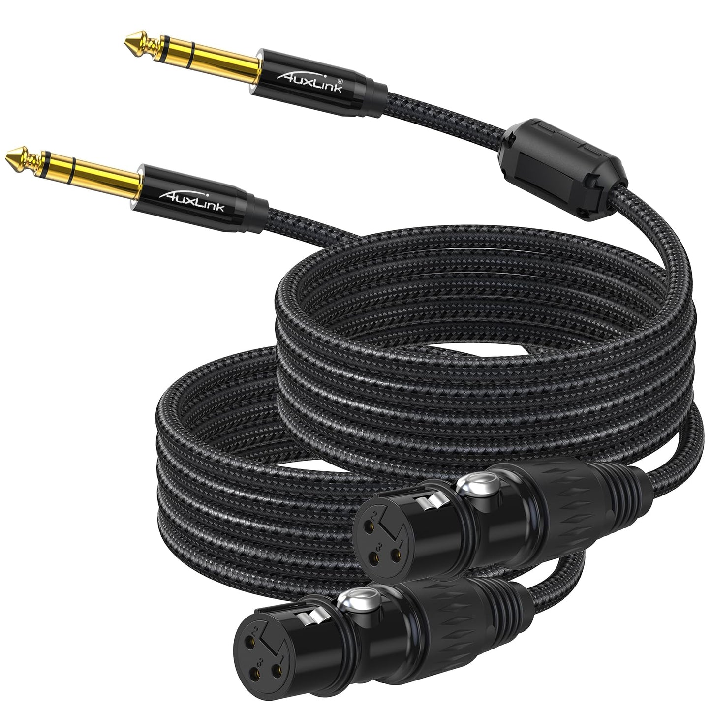 AuxLink XLR to 1/4, Quarter Inch to XLR Female Cable 25ft 2Packs, TRS to 6.35mm Gold-Plated Connectors Nylon Braided for Speakers, Mixers, Amplifiers