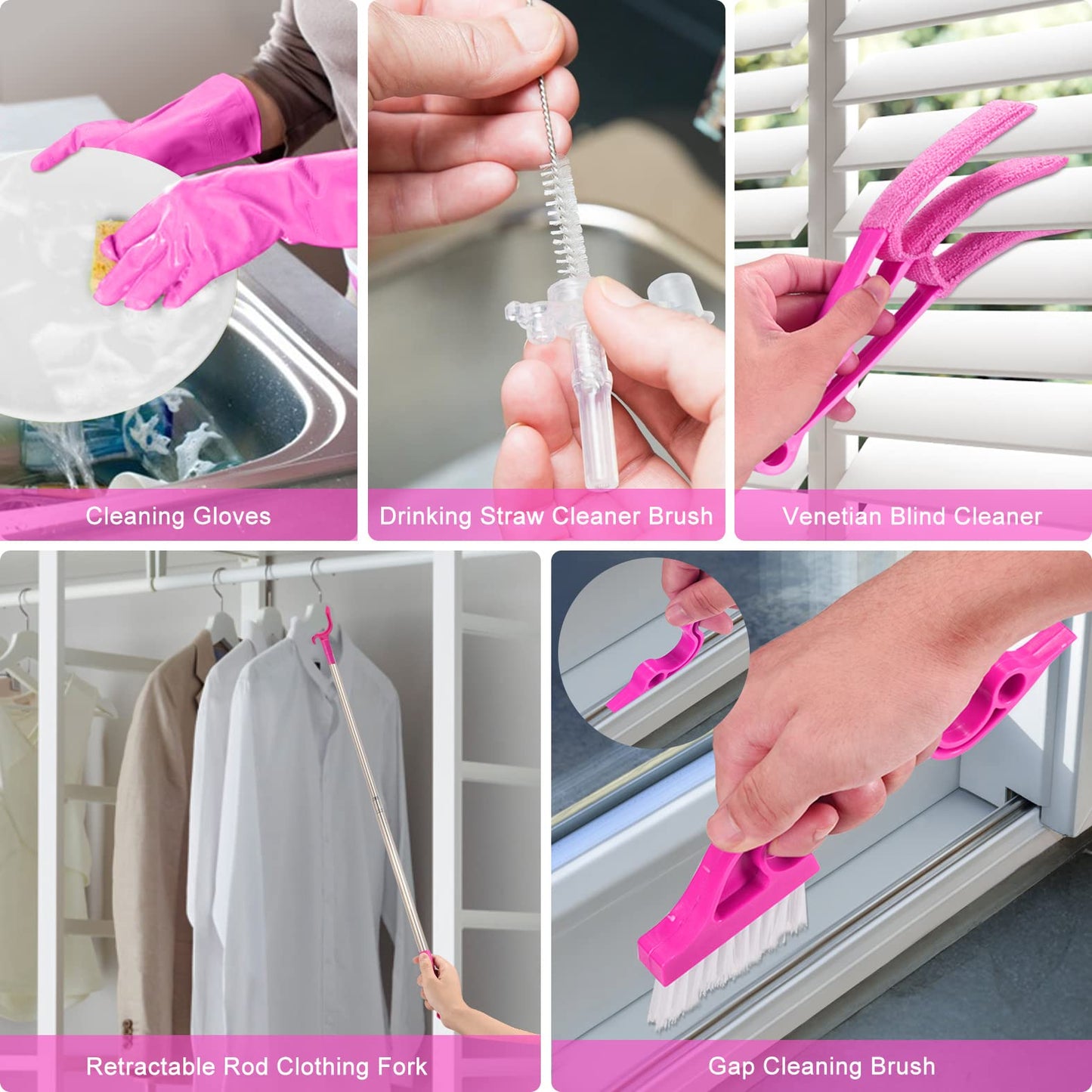CALBEAU 15PCS Microfiber Feather Duster Set Bendable & Washable with 100-inch Extension Pole Dusters for Cleaning High Ceiling Fan, Blinds, Cars, Furniture, Cleaning Tools Kit for Women