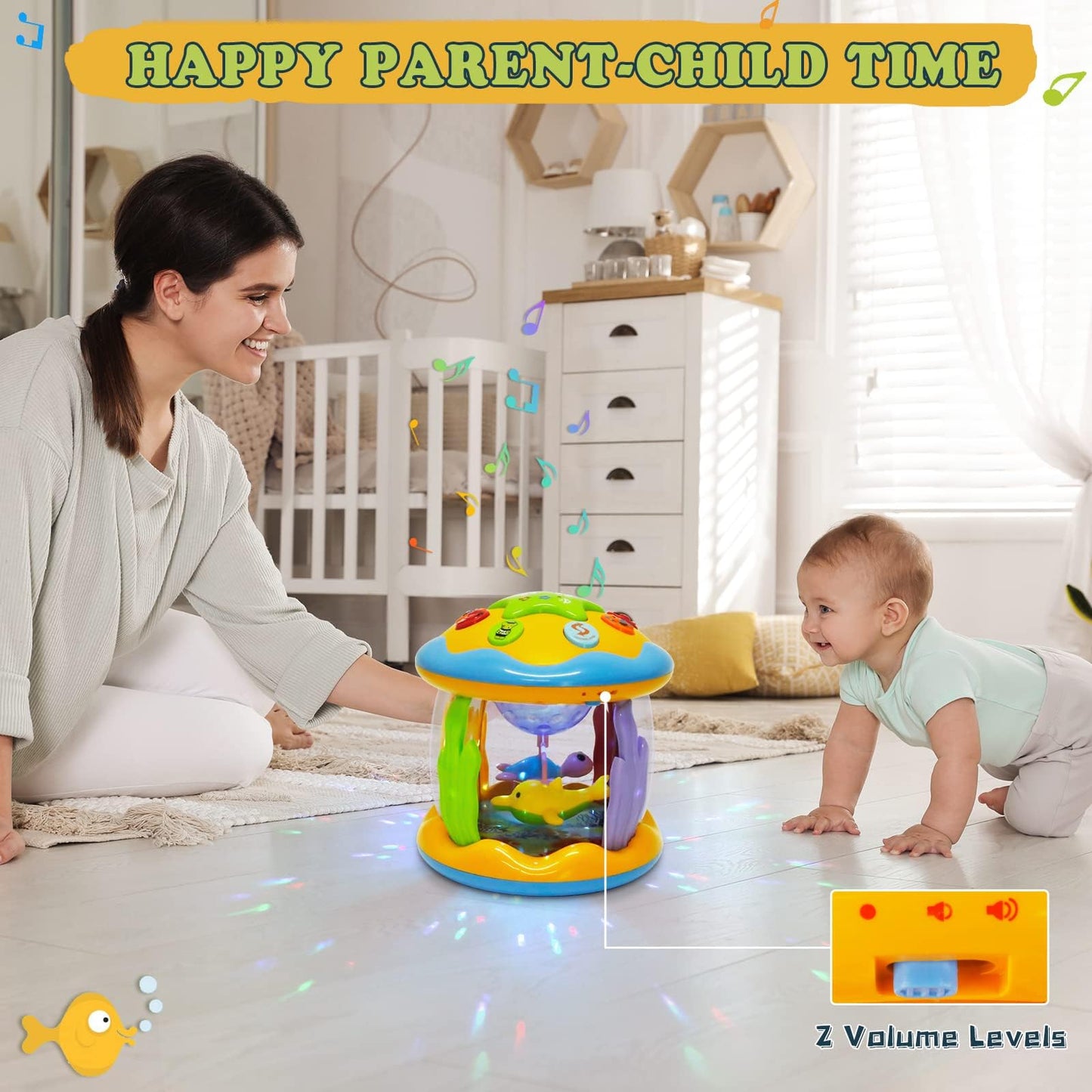 M SANMERSEN Baby Toys 6 to 12 Months - Ocean Projector Light Up Toys Musical Baby Toys for 12-18 Months Crawling Learning Tummy Time Toys for 1 2 3 Year Old Infant Boys Girls Gifts