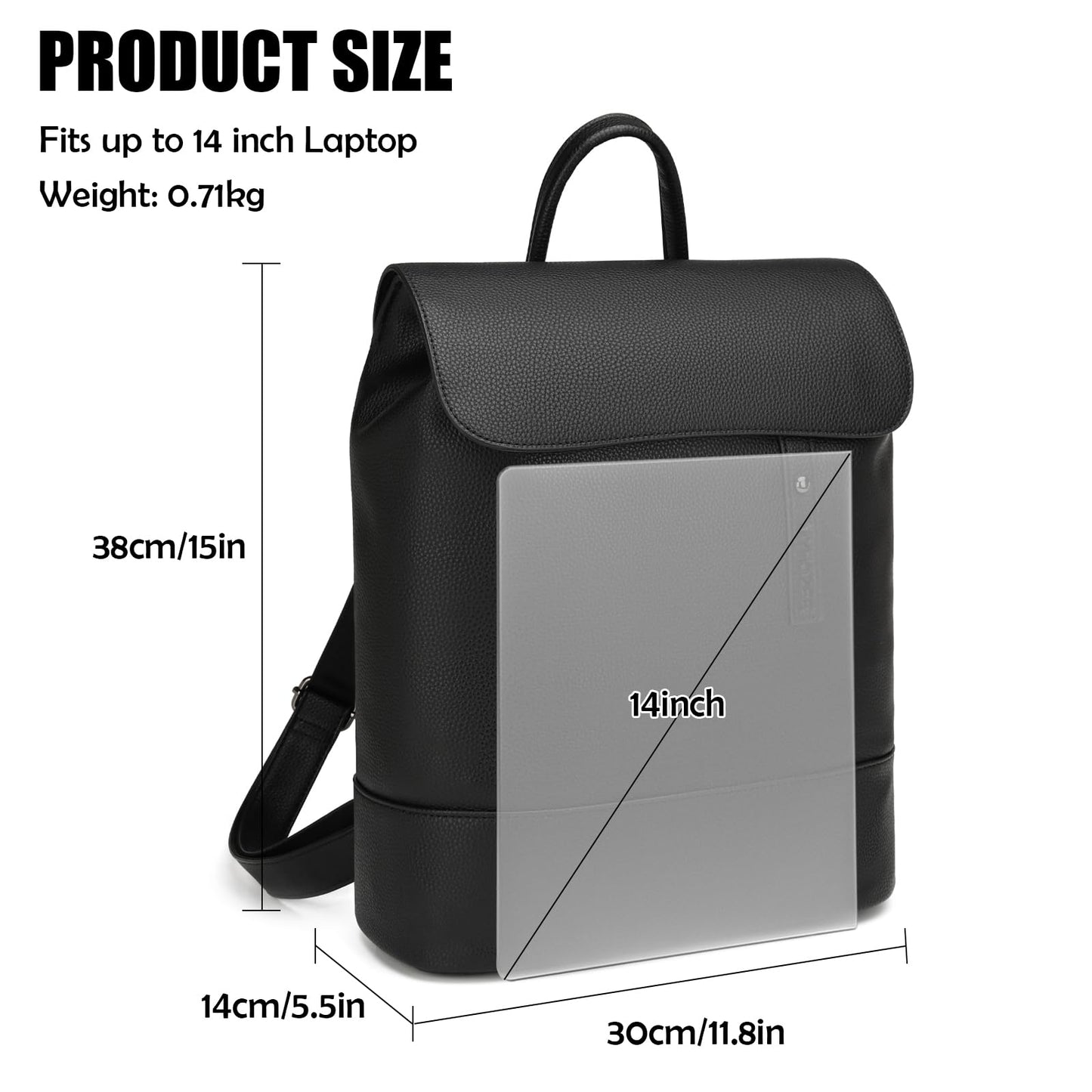 MYHOZEE Laptop Backpack for Women and Men, PU Leather Backpack Purse Computer Bag Fits 14 Inch Notebook Travel Work Daypacks